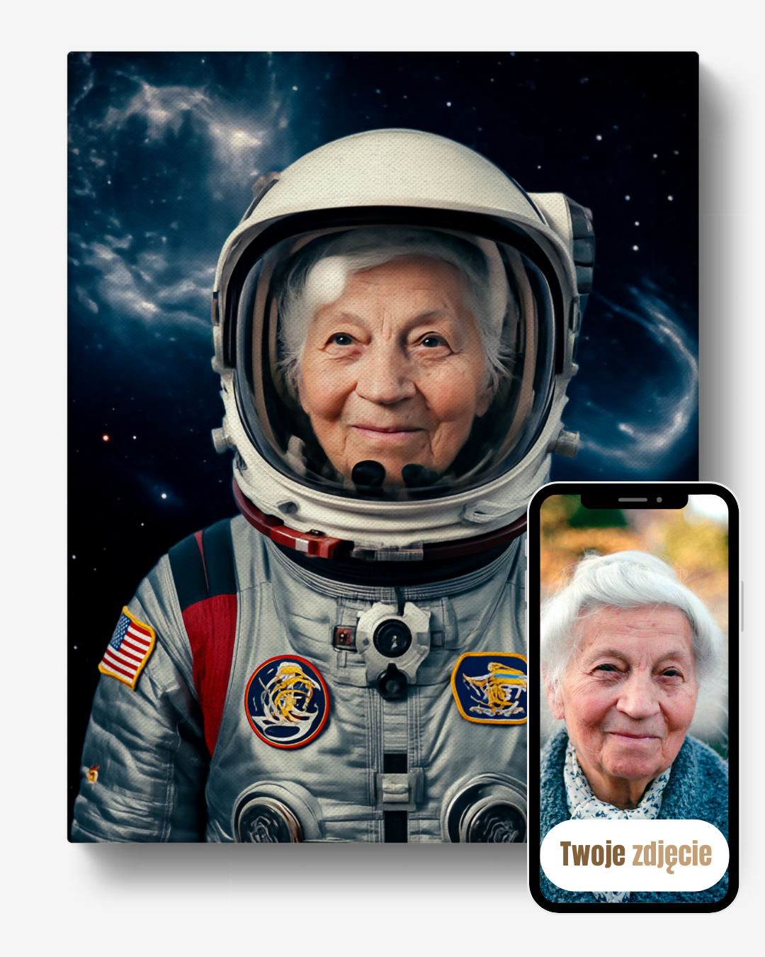 PANI W KOSMOSIE - personalizowany portret ze zdjęcia na prezent dla kobiet
