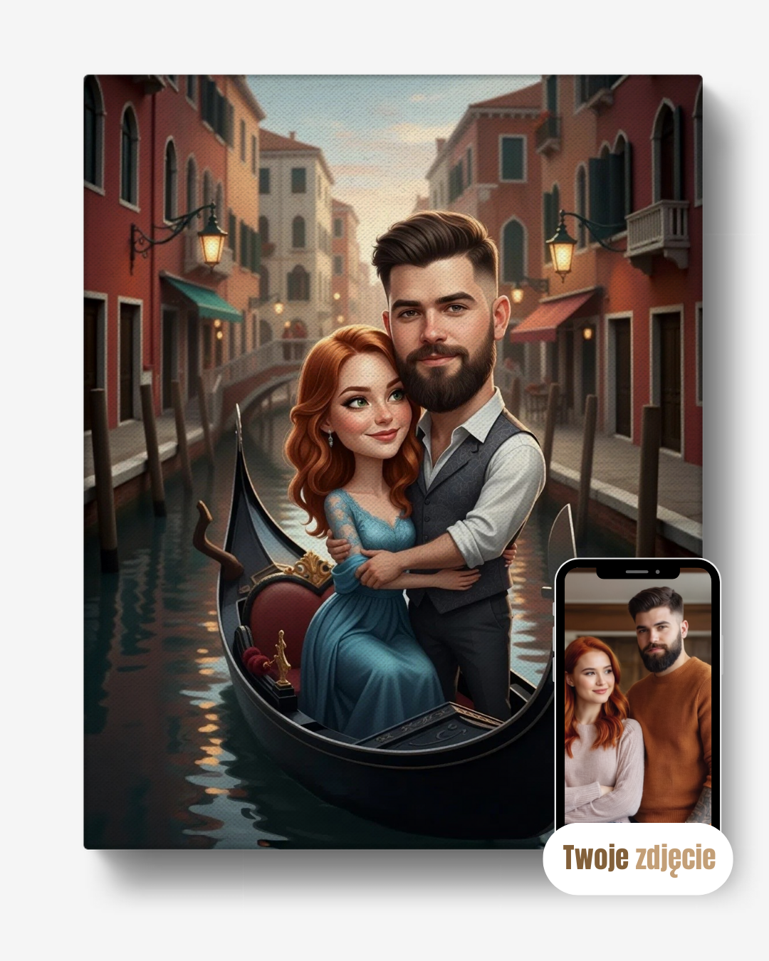 Personalizowany portret na płótnie prezent dla pary para w Wenecji
