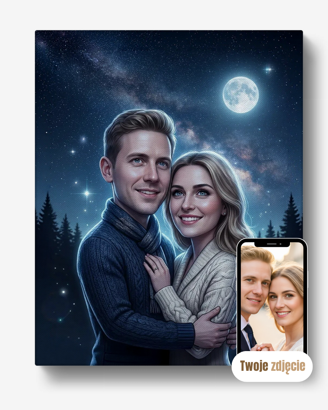 Portret na płótnie prezent dla pary pod gwiazdami
