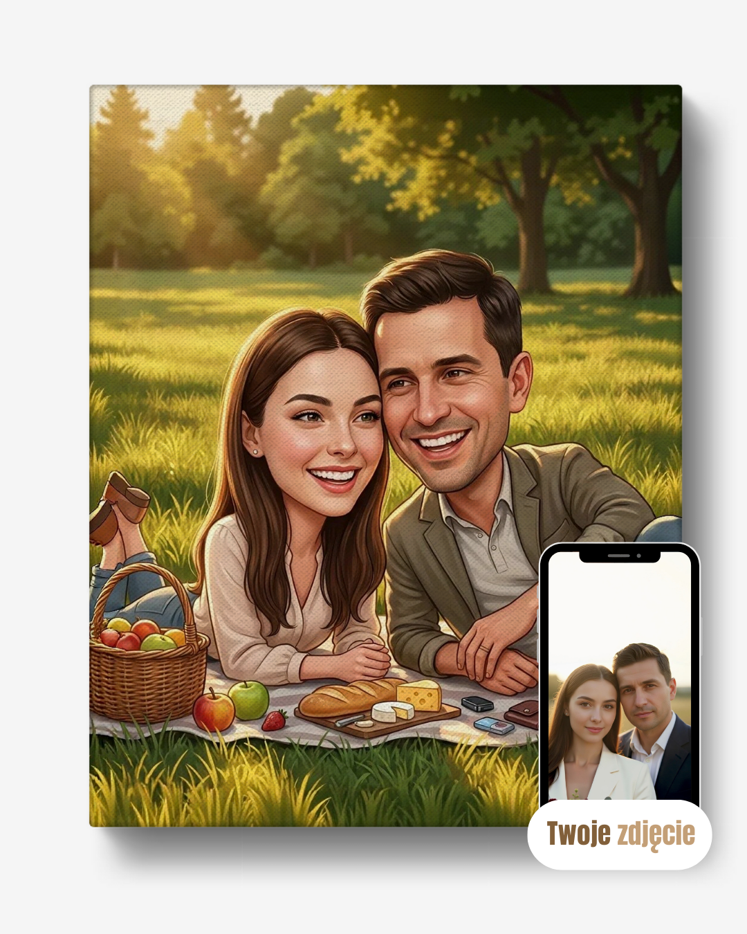 Personalizowany portret na płótnie prezent dla pary na biwaku