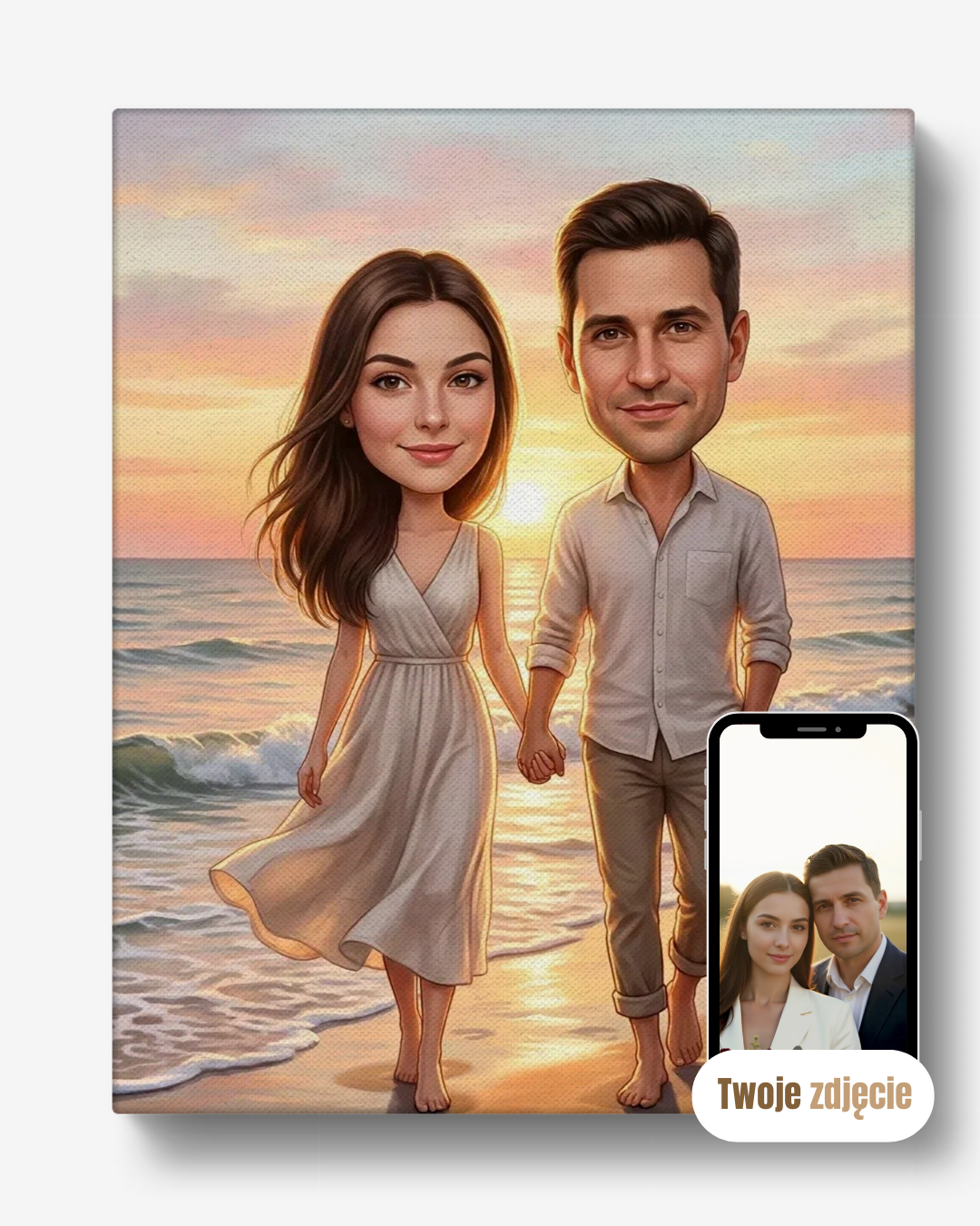 Portret na płótnie prezent dla pary spacer na plaży