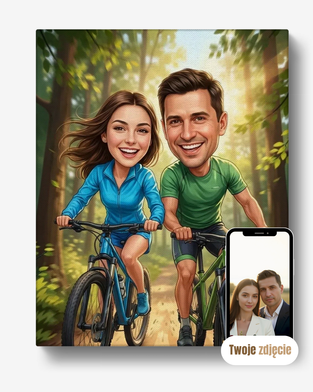 Personalizowany portret na płótnie prezent dla pary wypad rowerowy