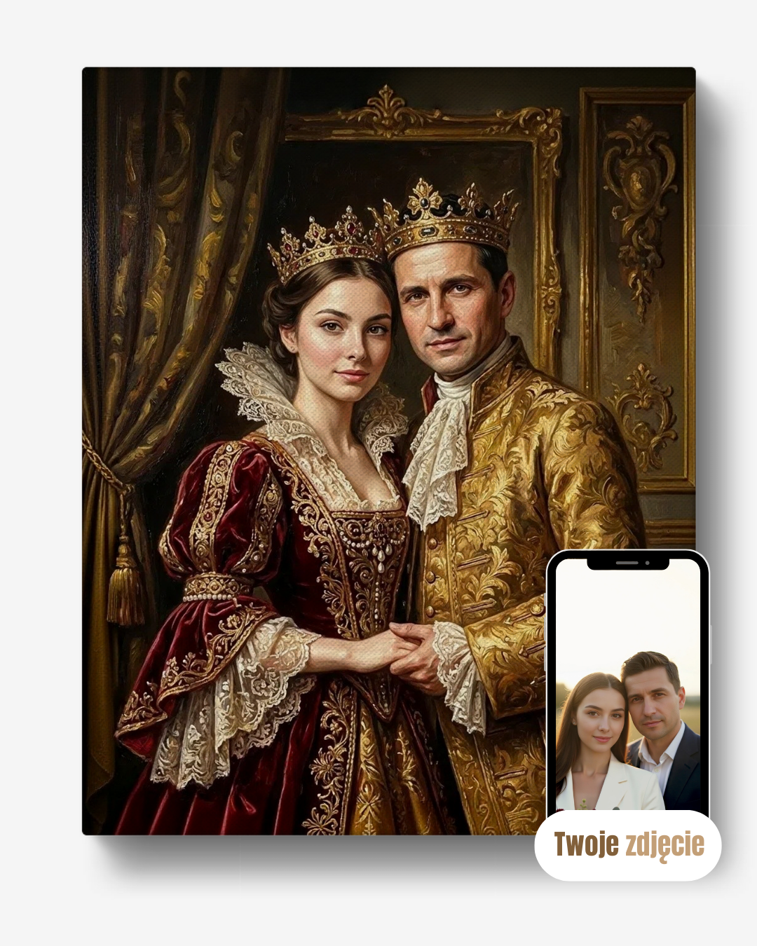Personalizowany portret na płótnie prezent dla pary książę i królowa