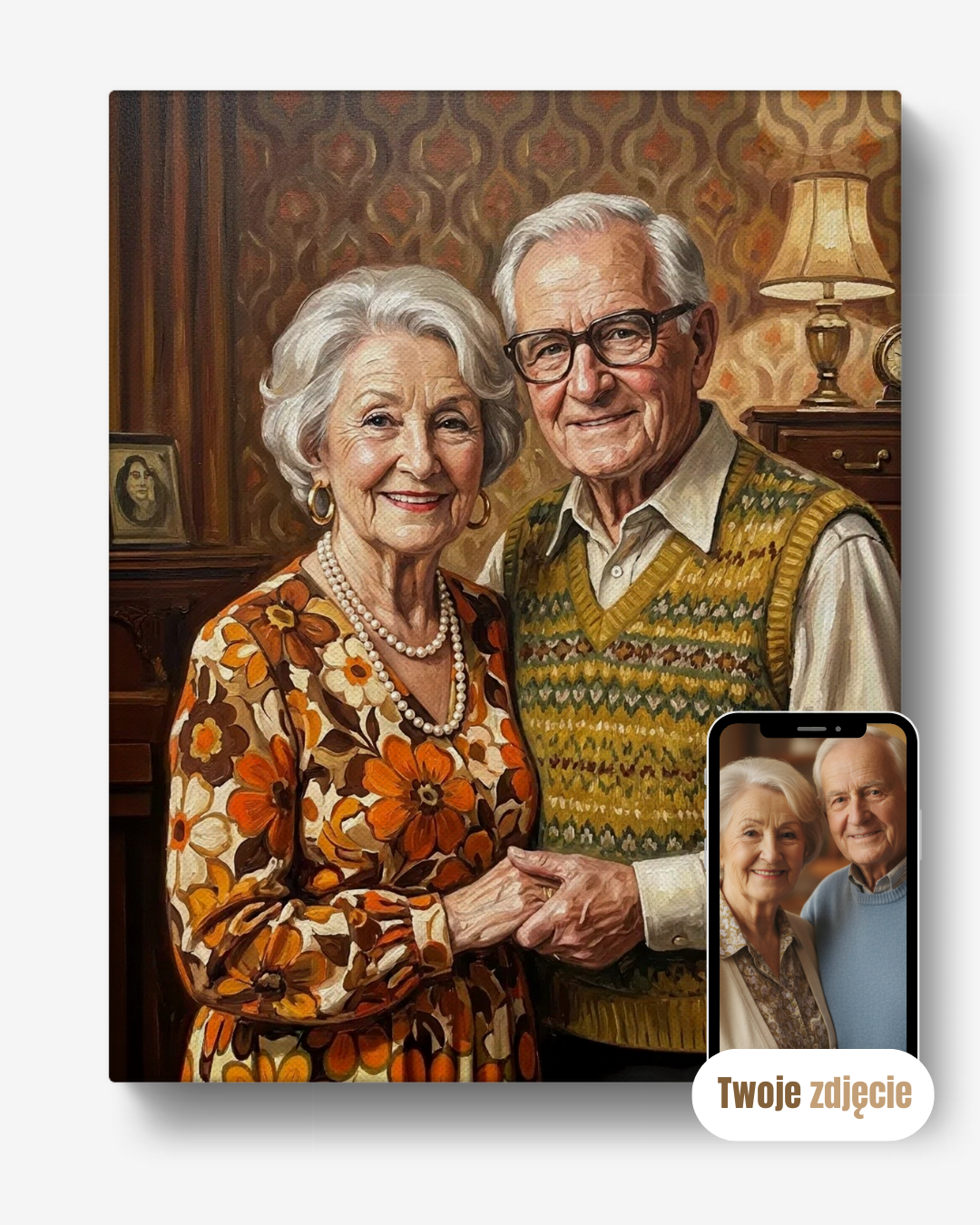 Personalizowany portret na płótnie prezent dla pary jak namalowani