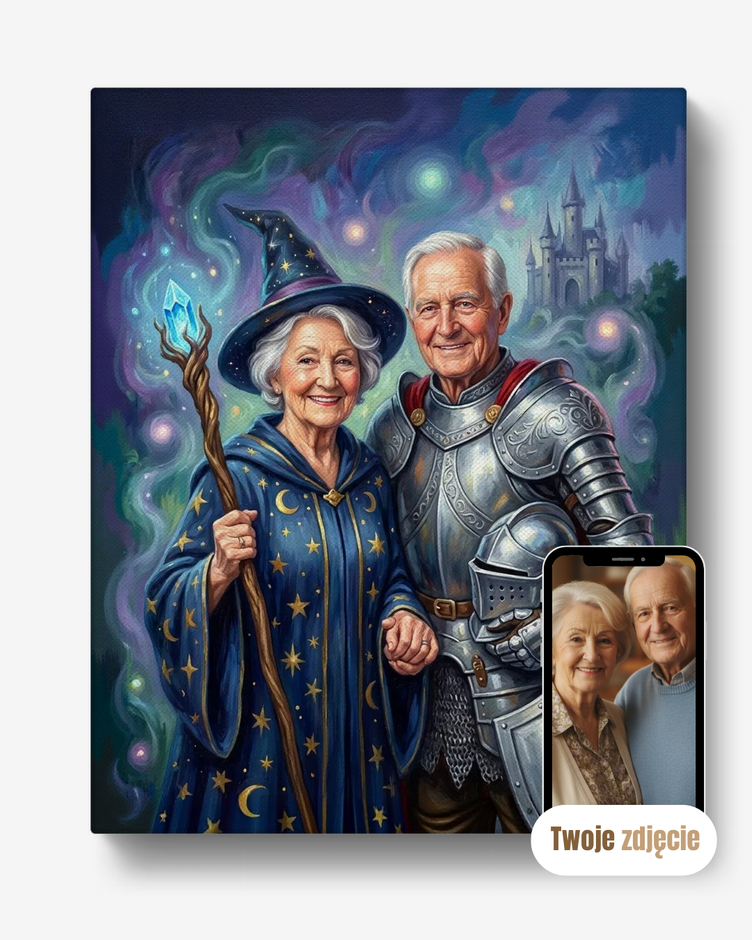 Portret na płótnie prezent dla pary rycerz i czarodziejka