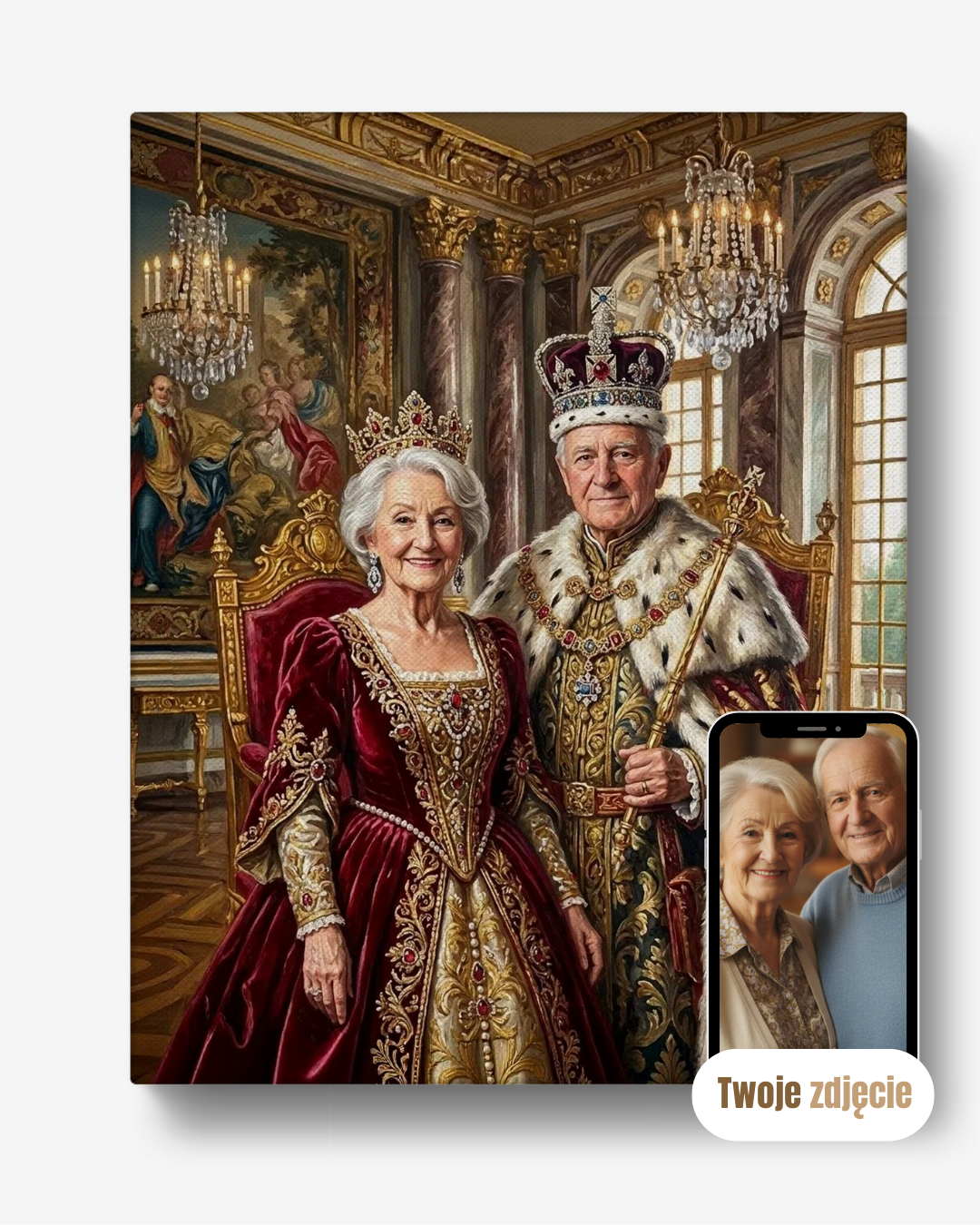 Personalizowany portret na płótnie prezent dla dziadków królestwo babci i dziadka
