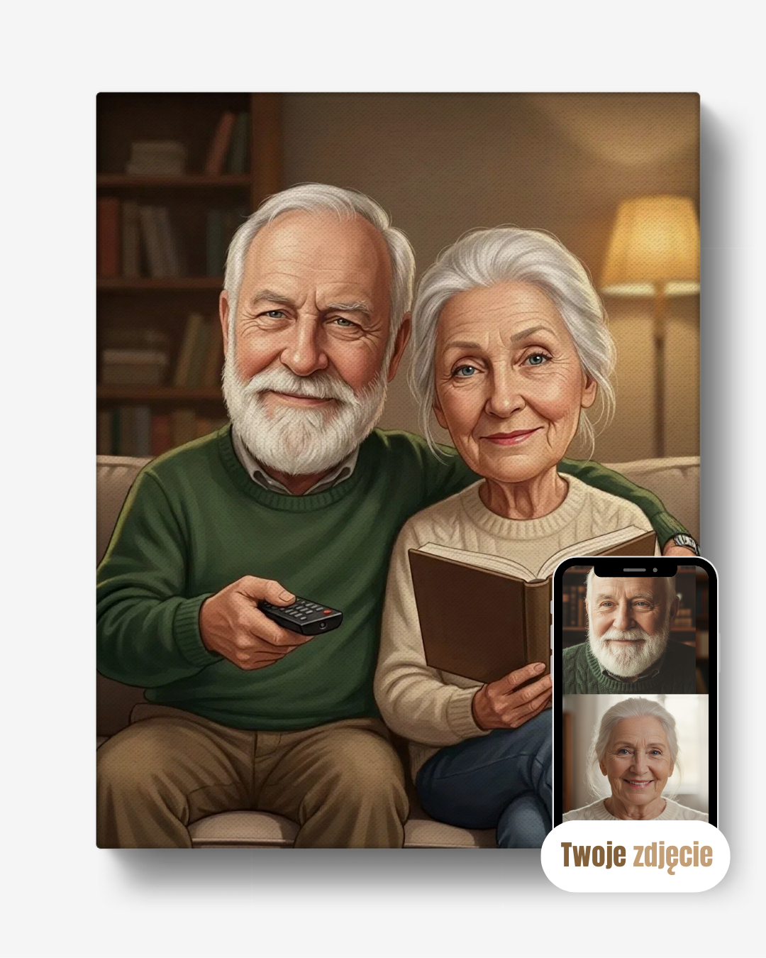Personalizowany portret na płótnie prezent dla dziadków najlepsi dziadkowie