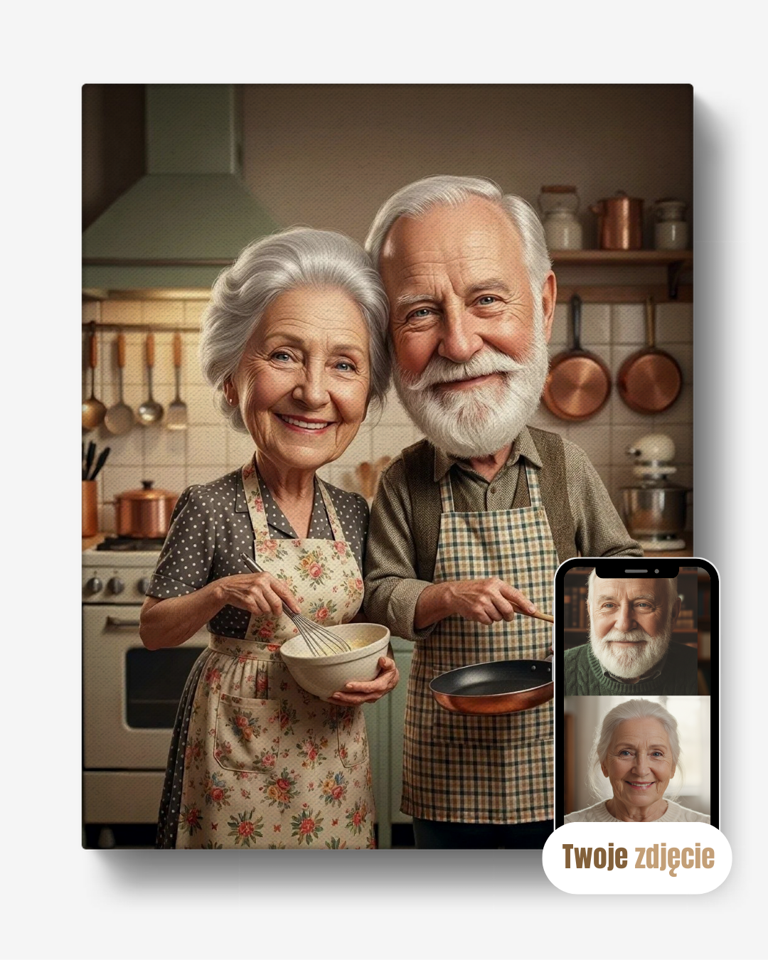 Personalizowany portret na płótnie prezent dla dziadków dziadkowe wypieki