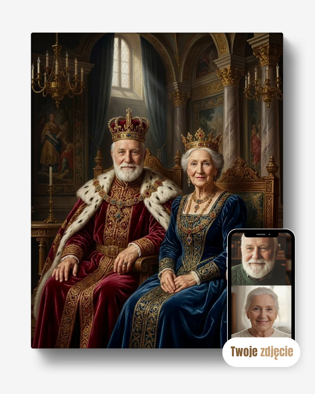 Portret na płótnie prezent dla pary królowie w zamku