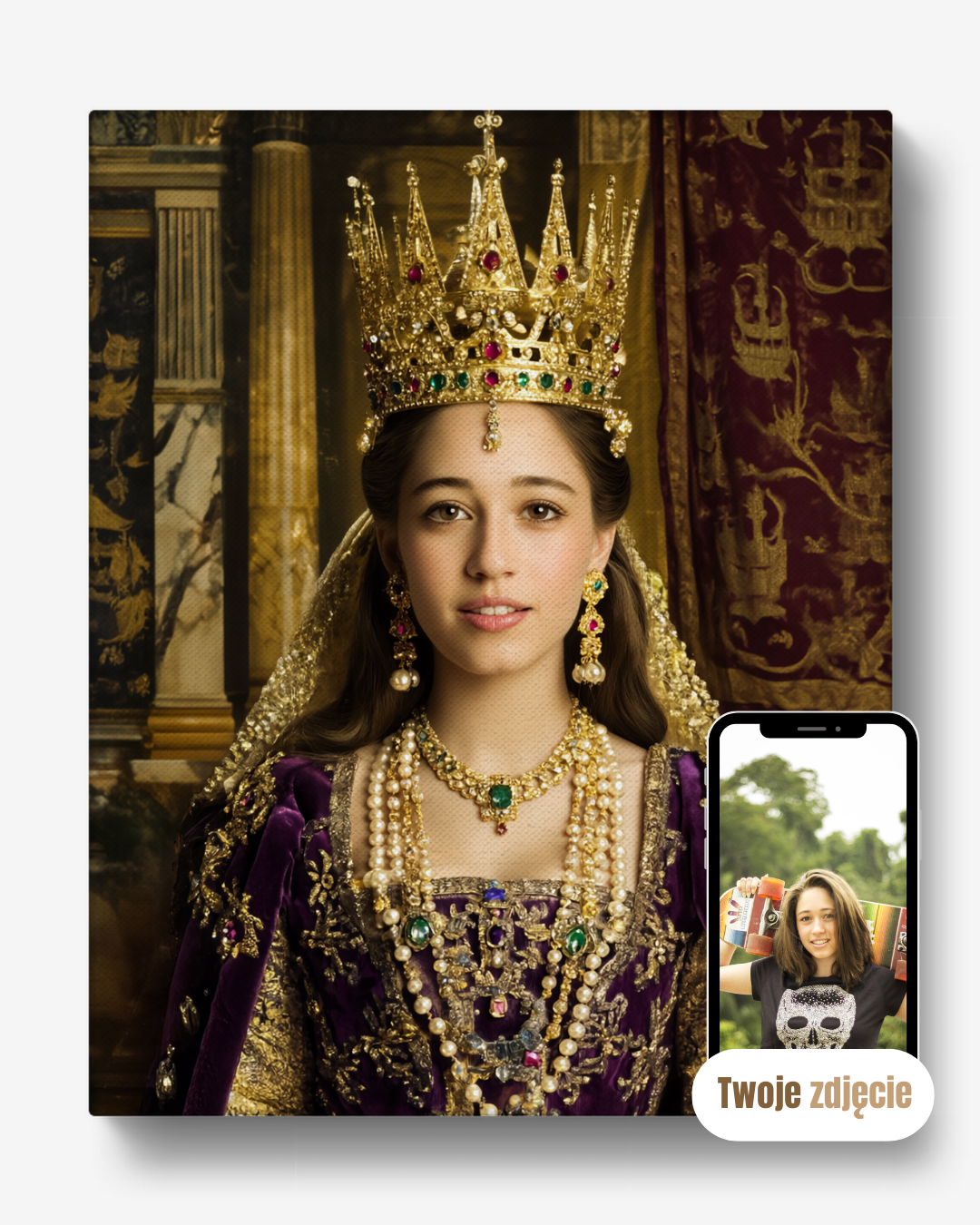 KRÓLOWA ZŁOTEJ KORONY - personalizowany portret ze zdjęcia na prezent dla kobiet
