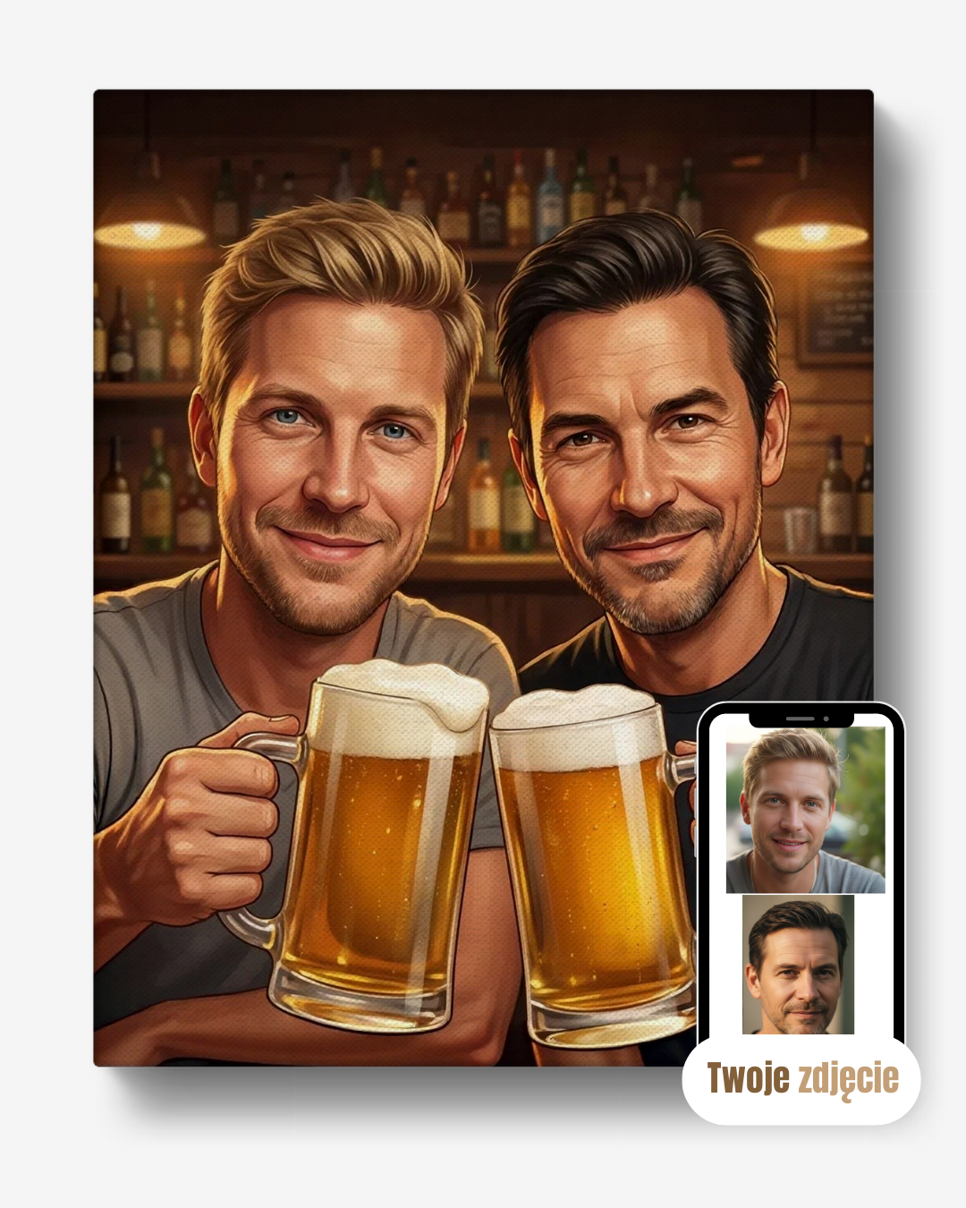 Personalizowany portret grupowy na płótnie prezent dla kumpli kumple na piwku