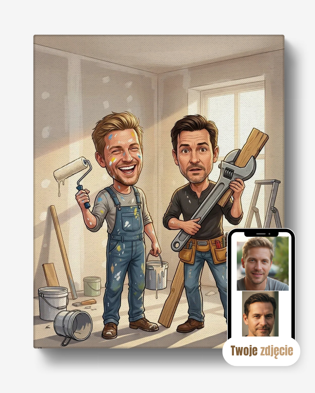 Personalizowany portret grupowy na płótnie prezent dla kumpli majstry