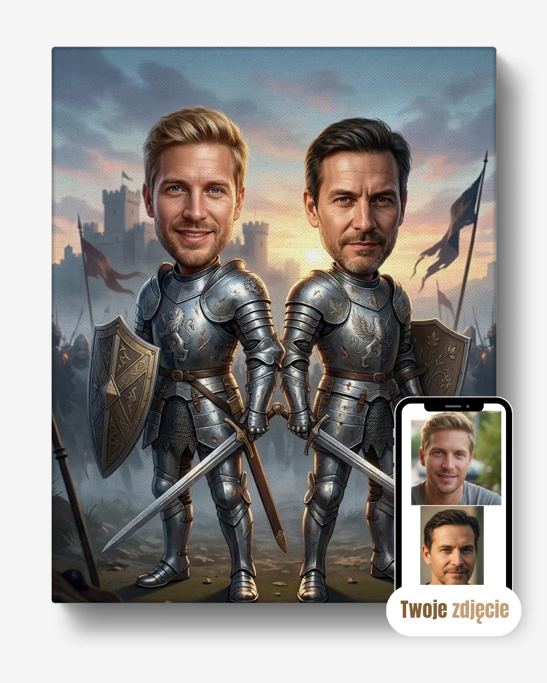 Personalizowany portret grupowy na płótnie prezent dla kumpli kumple rycerze