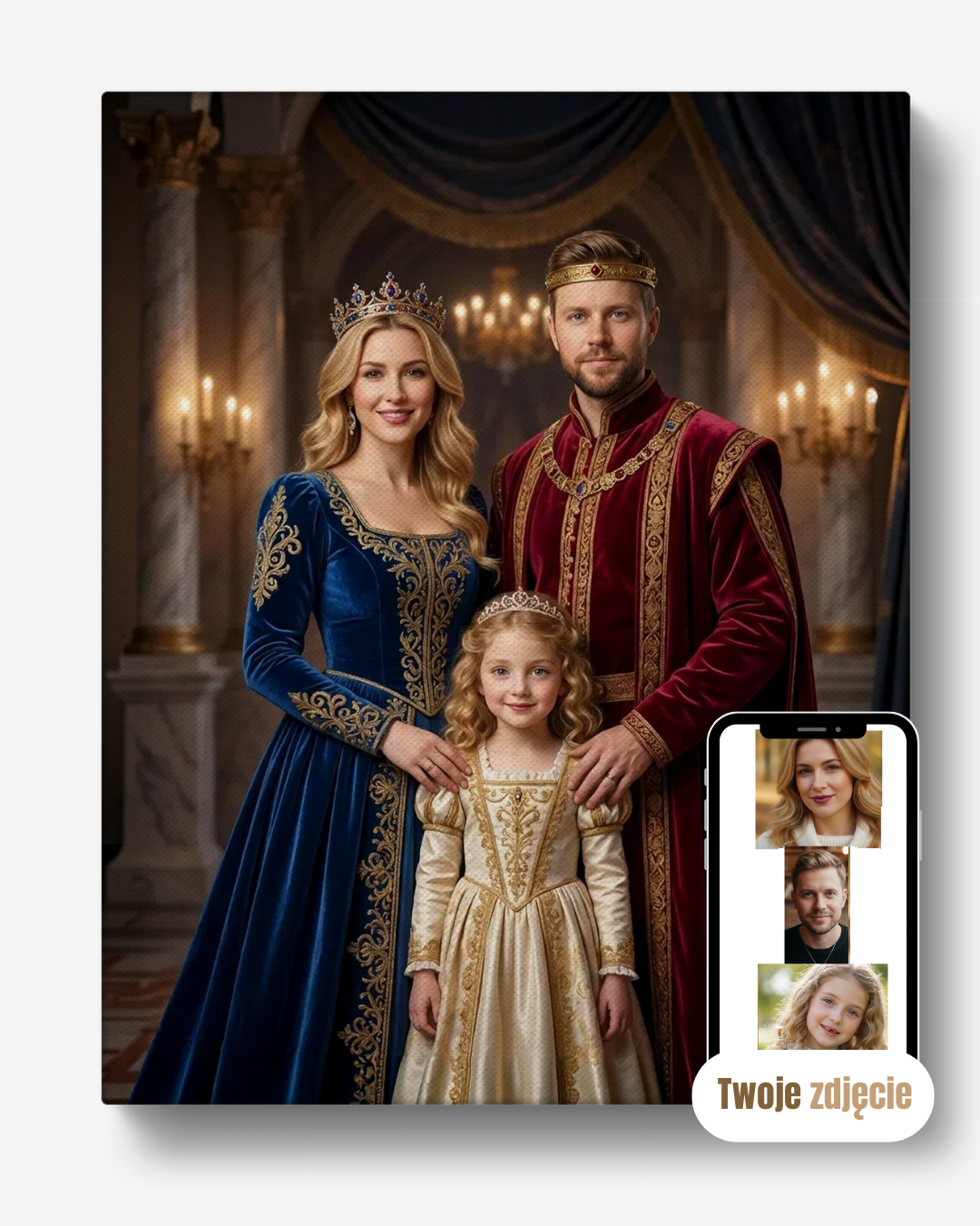 Personalizowany portret rodzinny na płótnie prezent dla rodziny królewska rodzinka