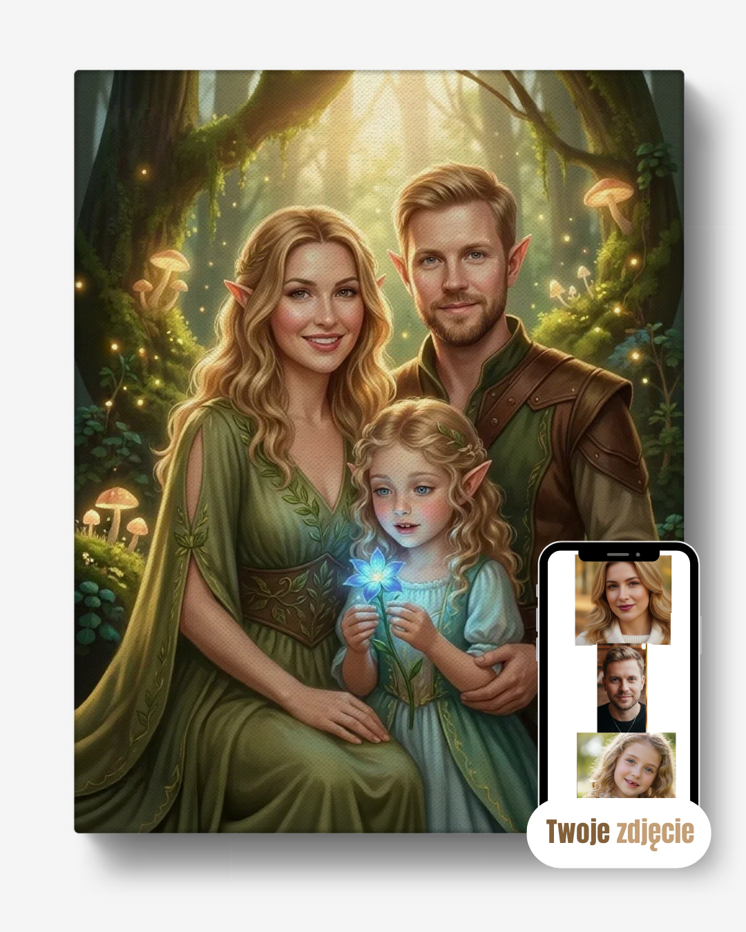 Personalizowany portret rodzinny na płótnie prezent dla rodziny rodzinka elfów