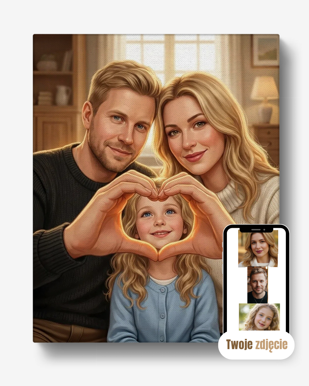 Portret rodzinny na płótnie prezent dla rodziny w sercu