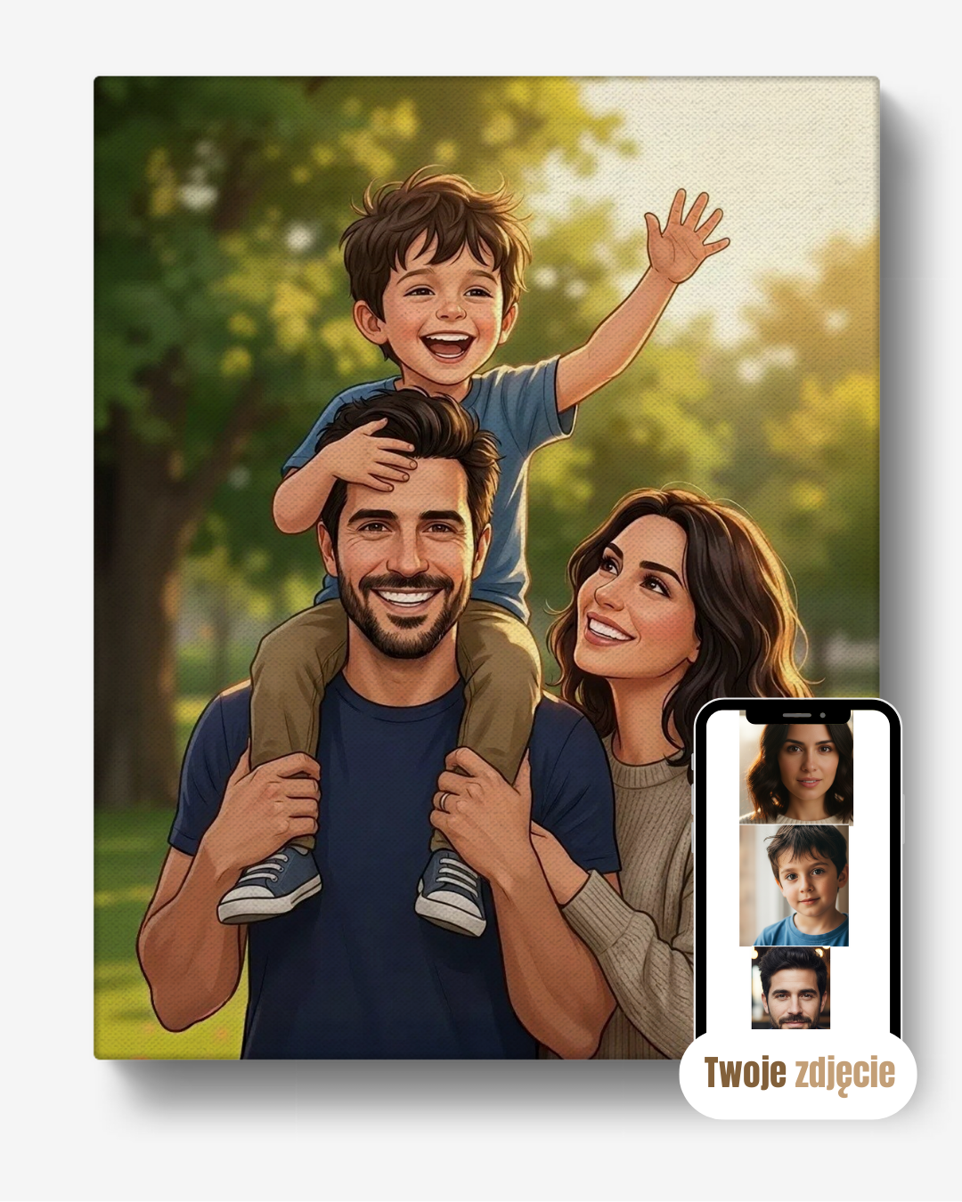 Portret rodzinny na płótnie prezent dla rodziny rodzinny spacer w parku