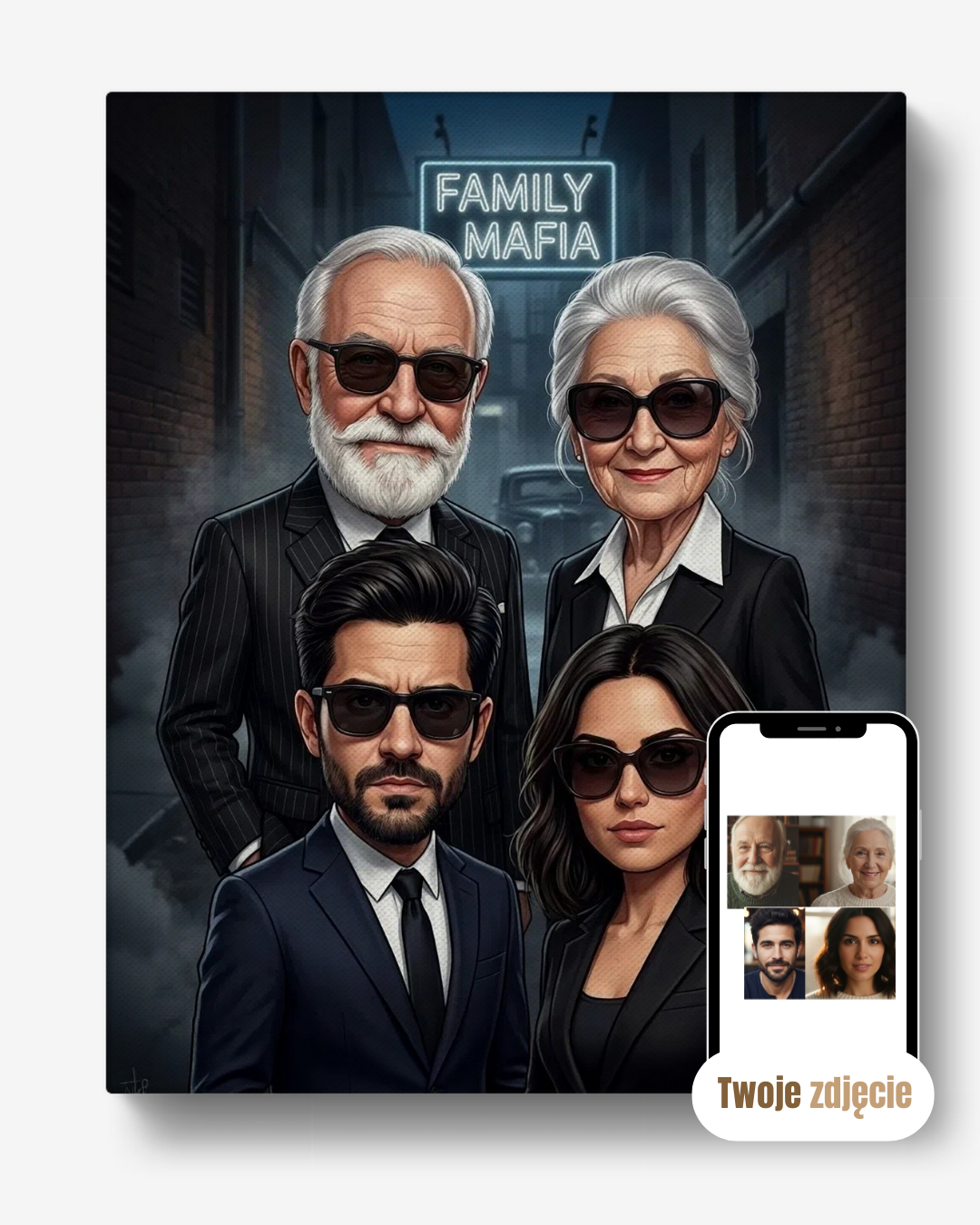 Personalizowany portret rodzinny na płótnie prezent dla rodziny mafia rodzinna