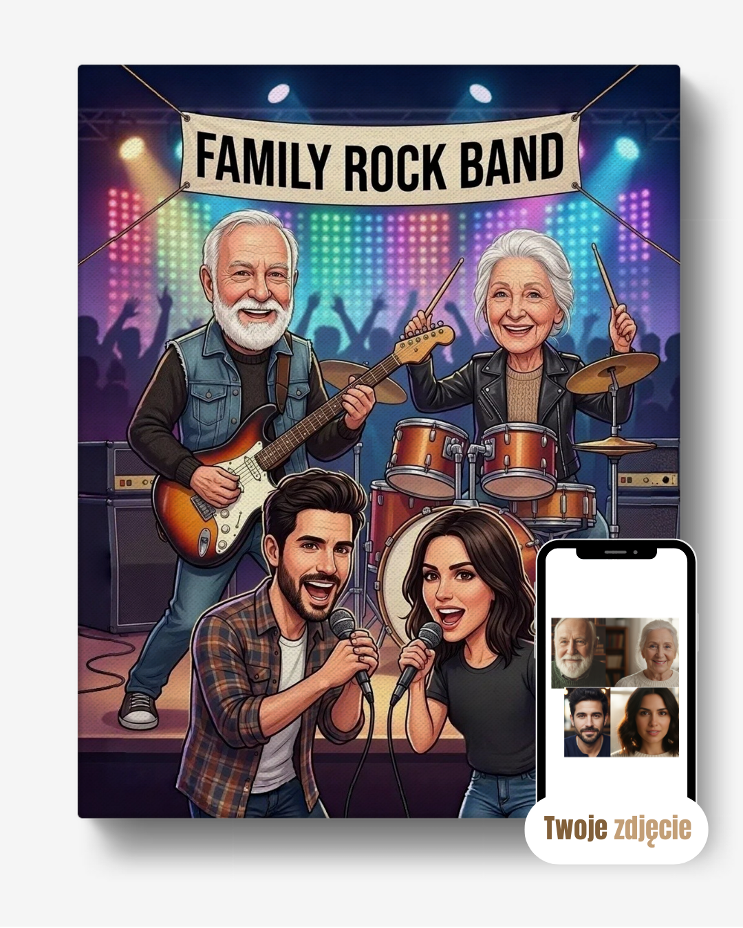 Portret rodzinny na płótnie prezent dla rodziny rockowa rodzinka