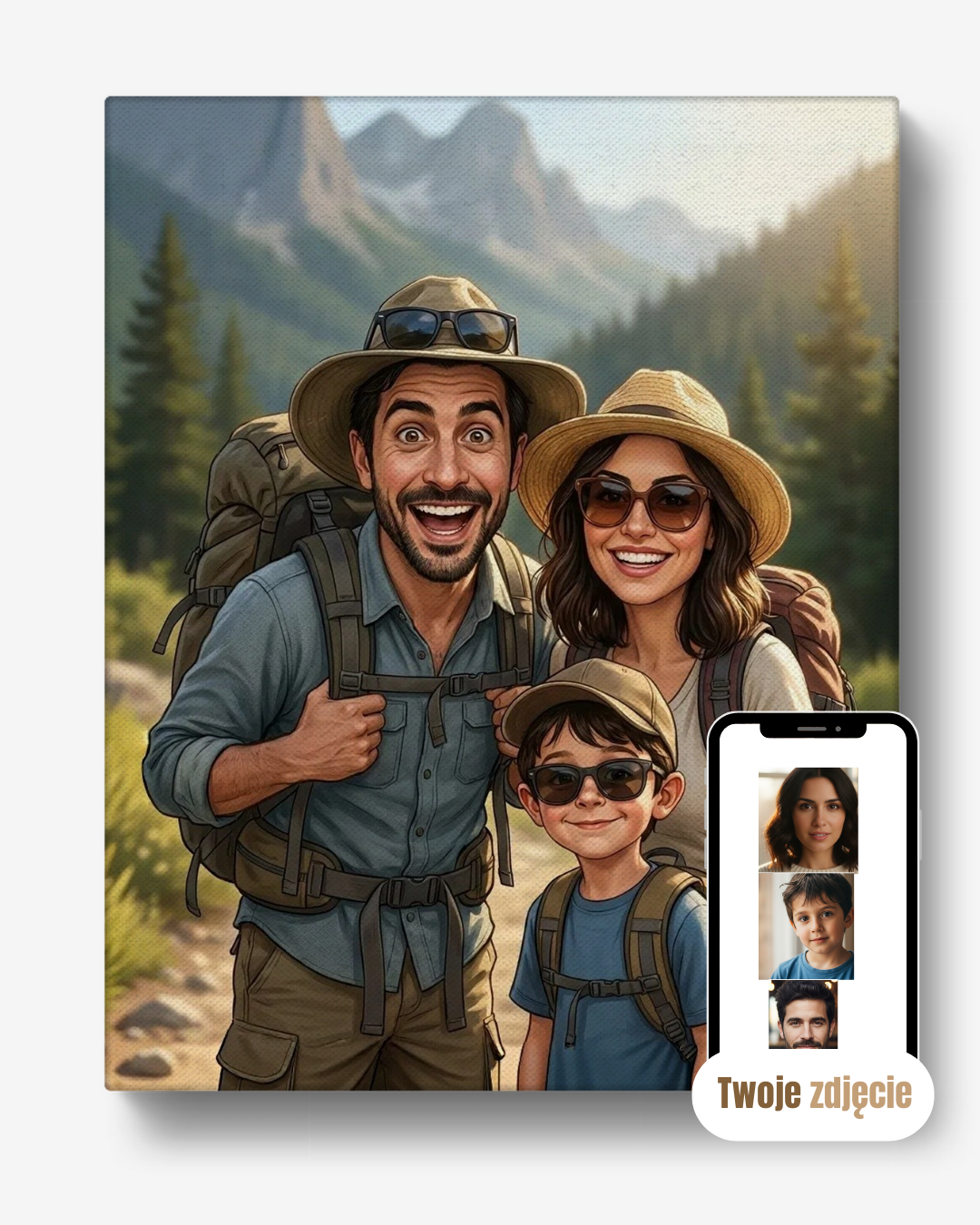 Personalizowany portret rodzinny na płótnie prezent dla rodziny wypad w góry