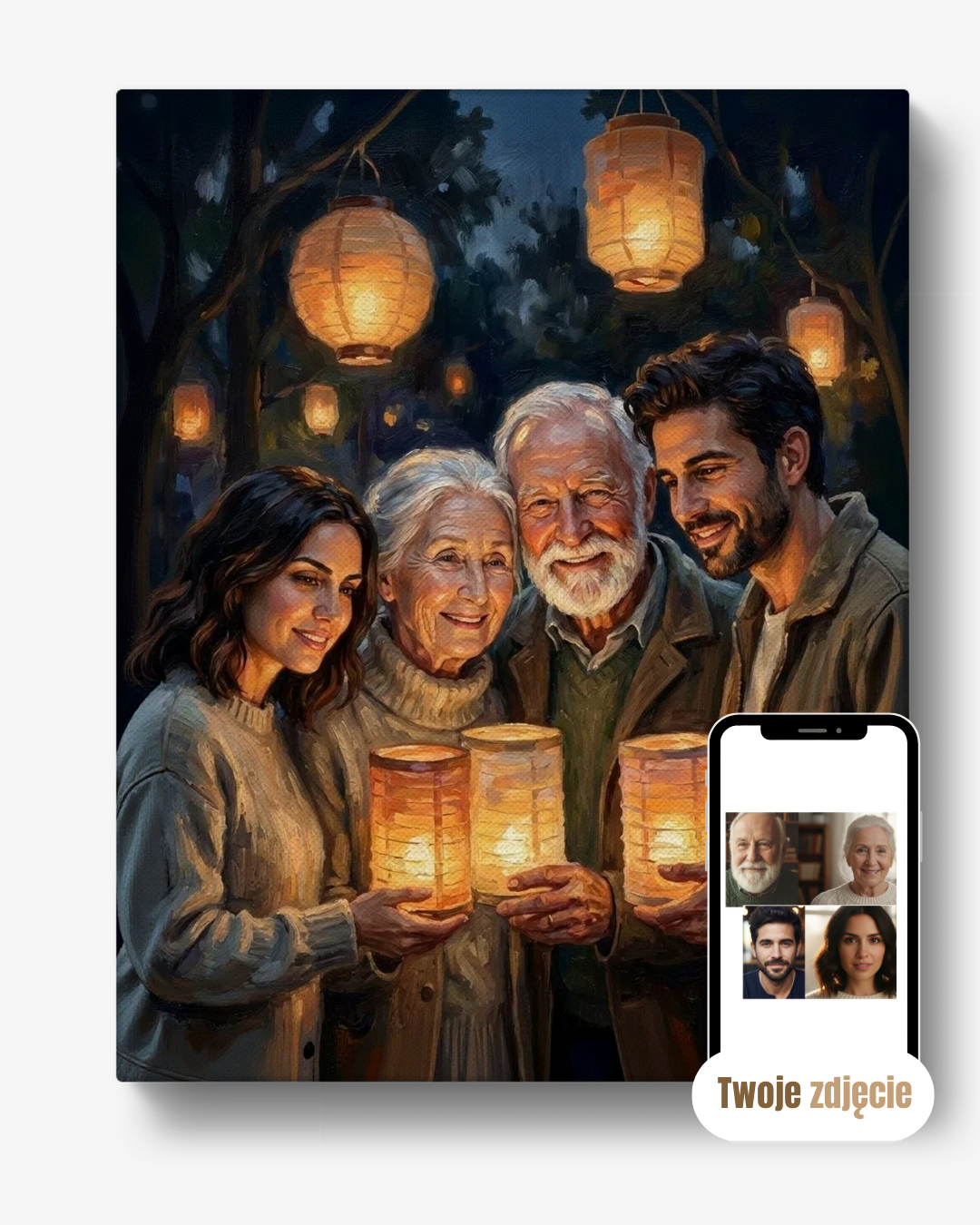 Personalizowany portret na płótnie prezent jak namalowani lampiony