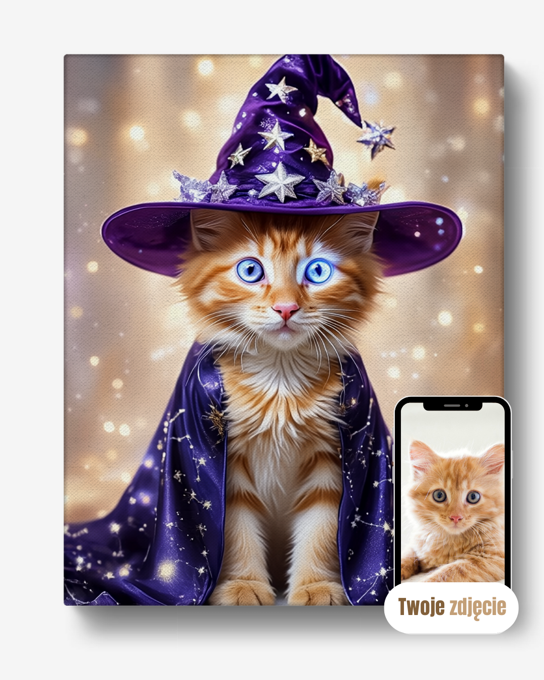 Personalizowany portret na płótnie prezent kot czarodziej magiczny portret