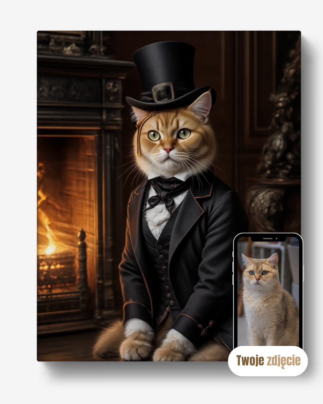 Personalizowany portret na płótnie prezent kot w garniturze elegancki portret