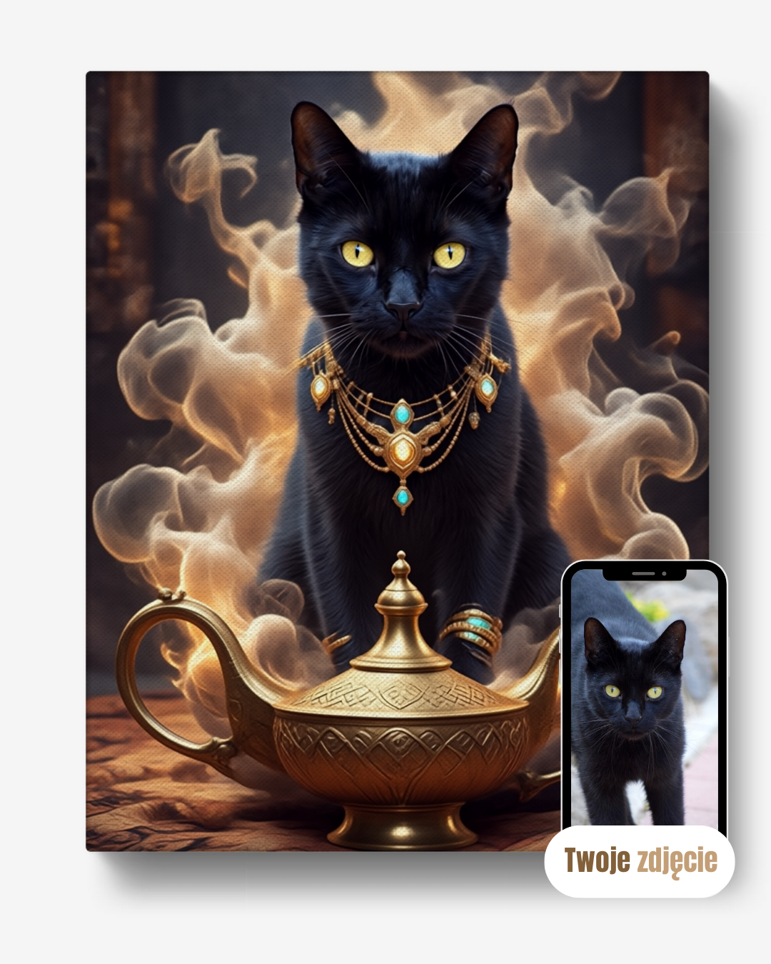 Personalizowany portret na płótnie prezent kot dżin magiczny portret