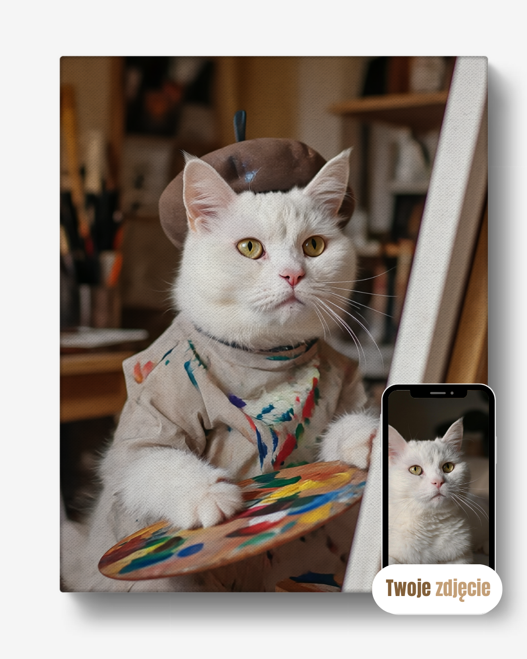 Personalizowany portret na płótnie prezent kot malarz artystyczny portret