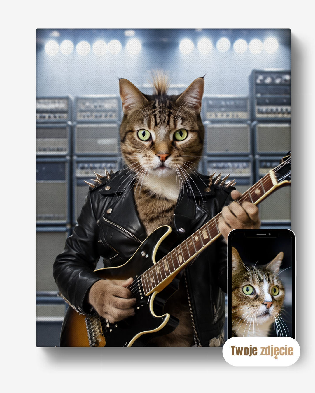 Personalizowany portret na płótnie prezent kot rockman energetyczny portret