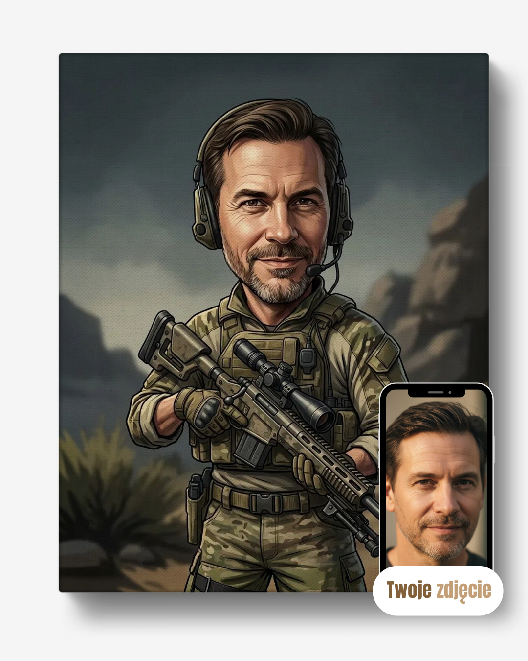 Personalizowany portret na płótnie prezent dla mężczyzny snajper