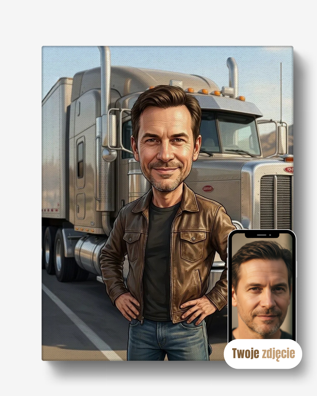 Personalizowany portret na płótnie prezent dla kierowcy tira kierowca ciężarówki