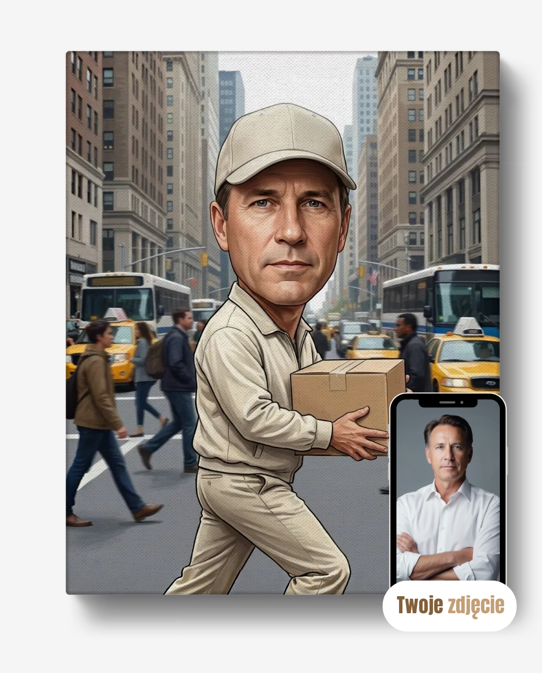 Personalizowany portret na płótnie prezent dla kuriera kurier z przesyłką