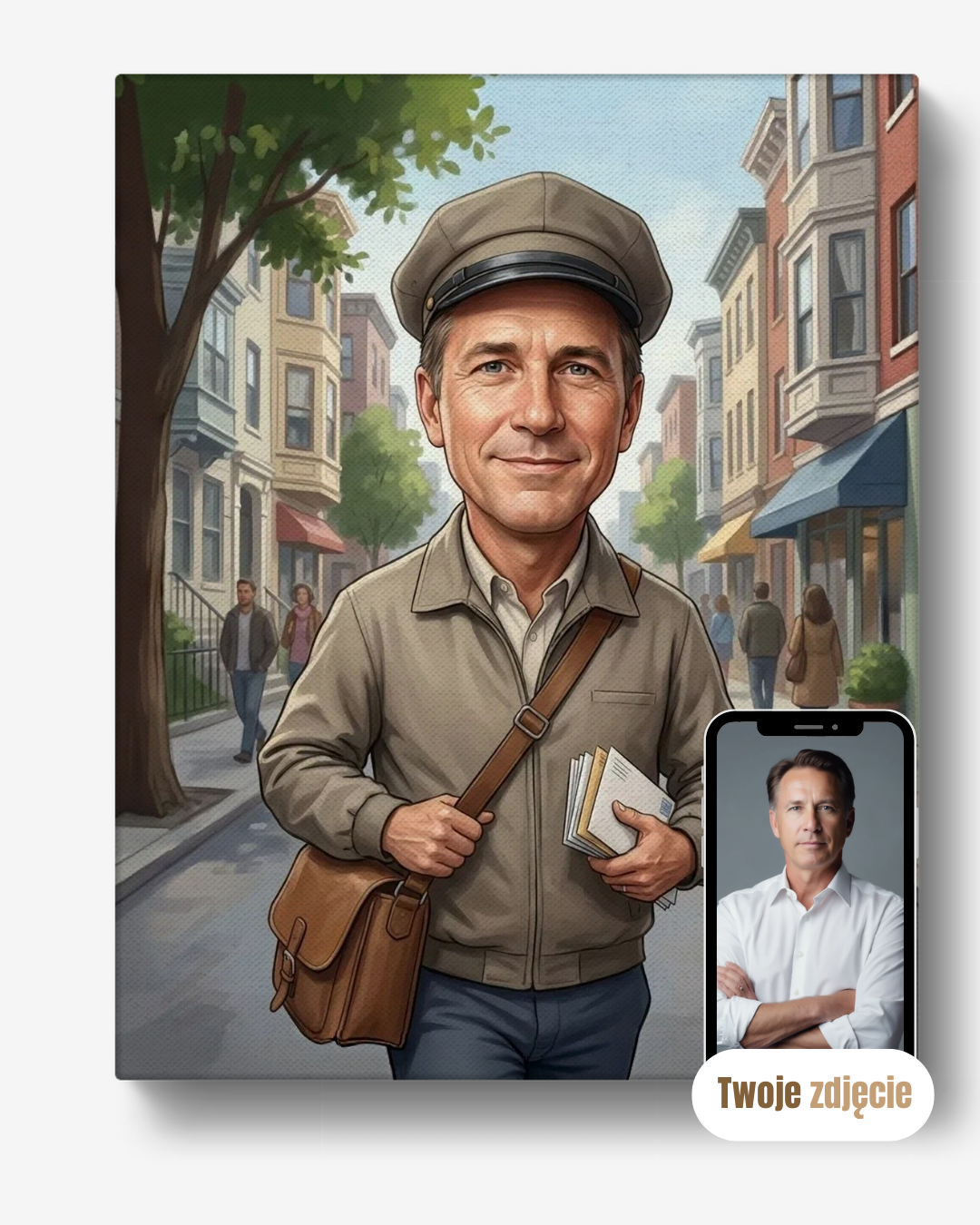 Personalizowany portret na płótnie prezent dla listonosza listonosz z listem