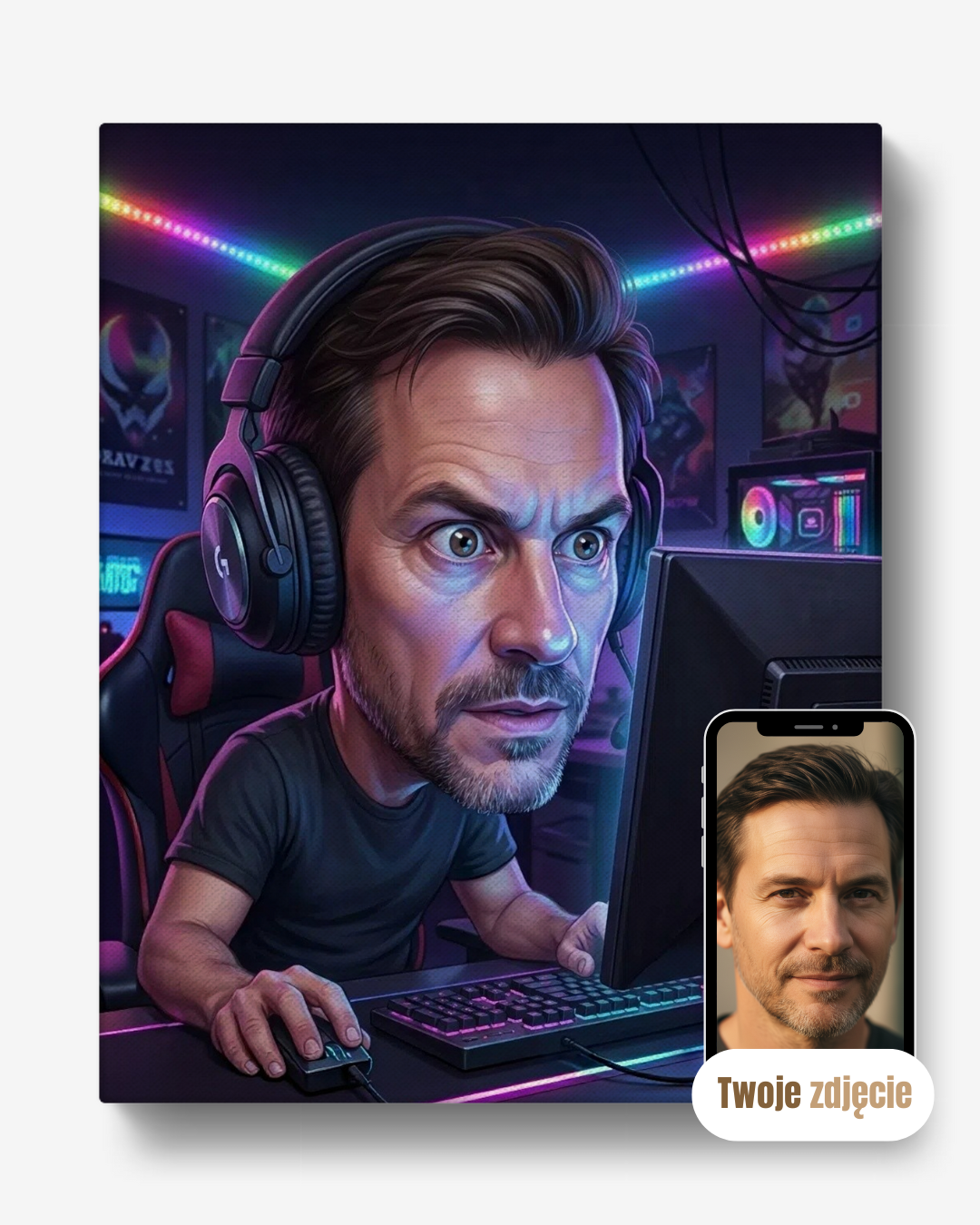 Personalizowany portret na płótnie prezent dla gracza gamer