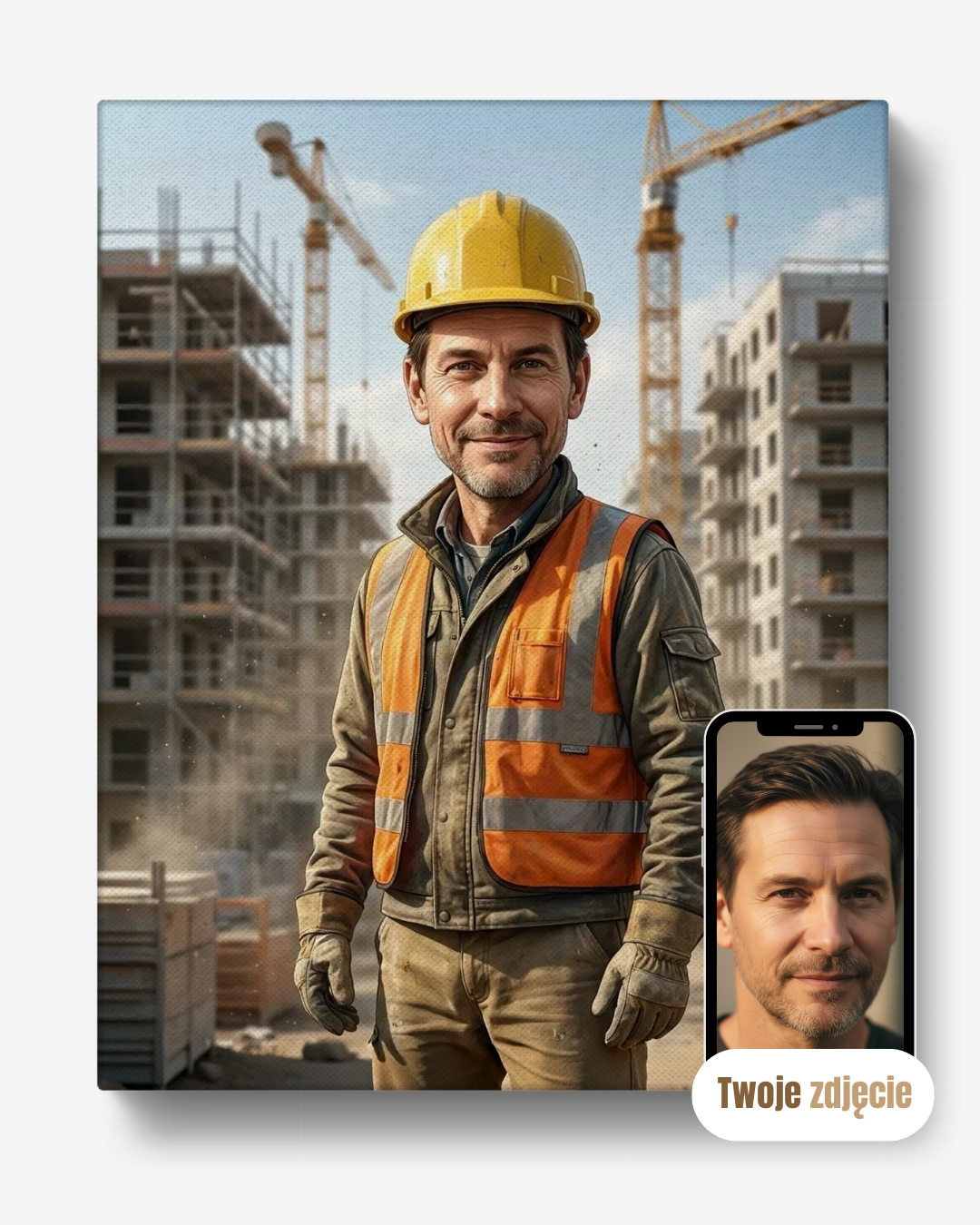 Personalizowany portret na płótnie prezent dla budowlańca