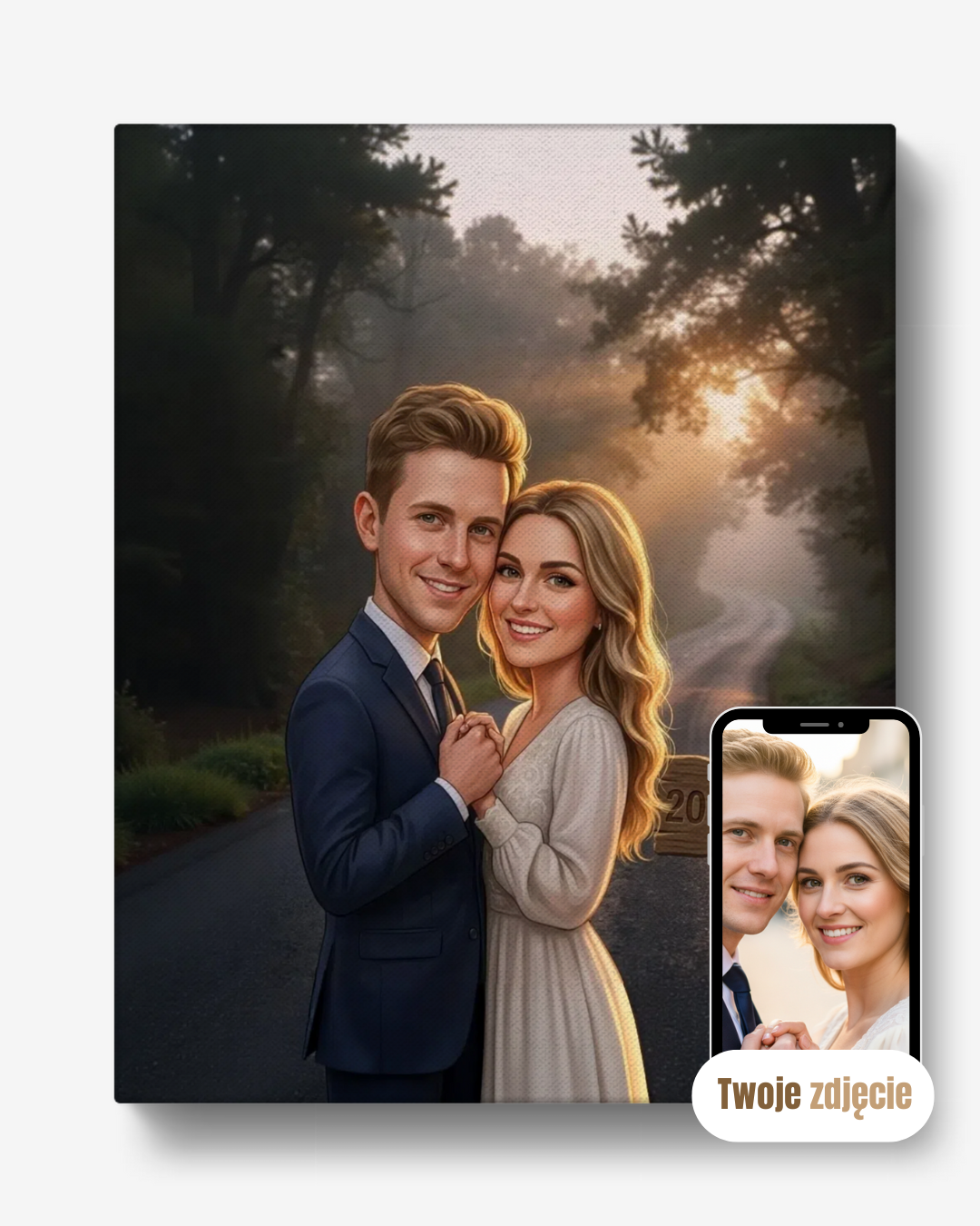 Personalizowany portret na płótnie prezent na rocznicę dla pary zakochanych