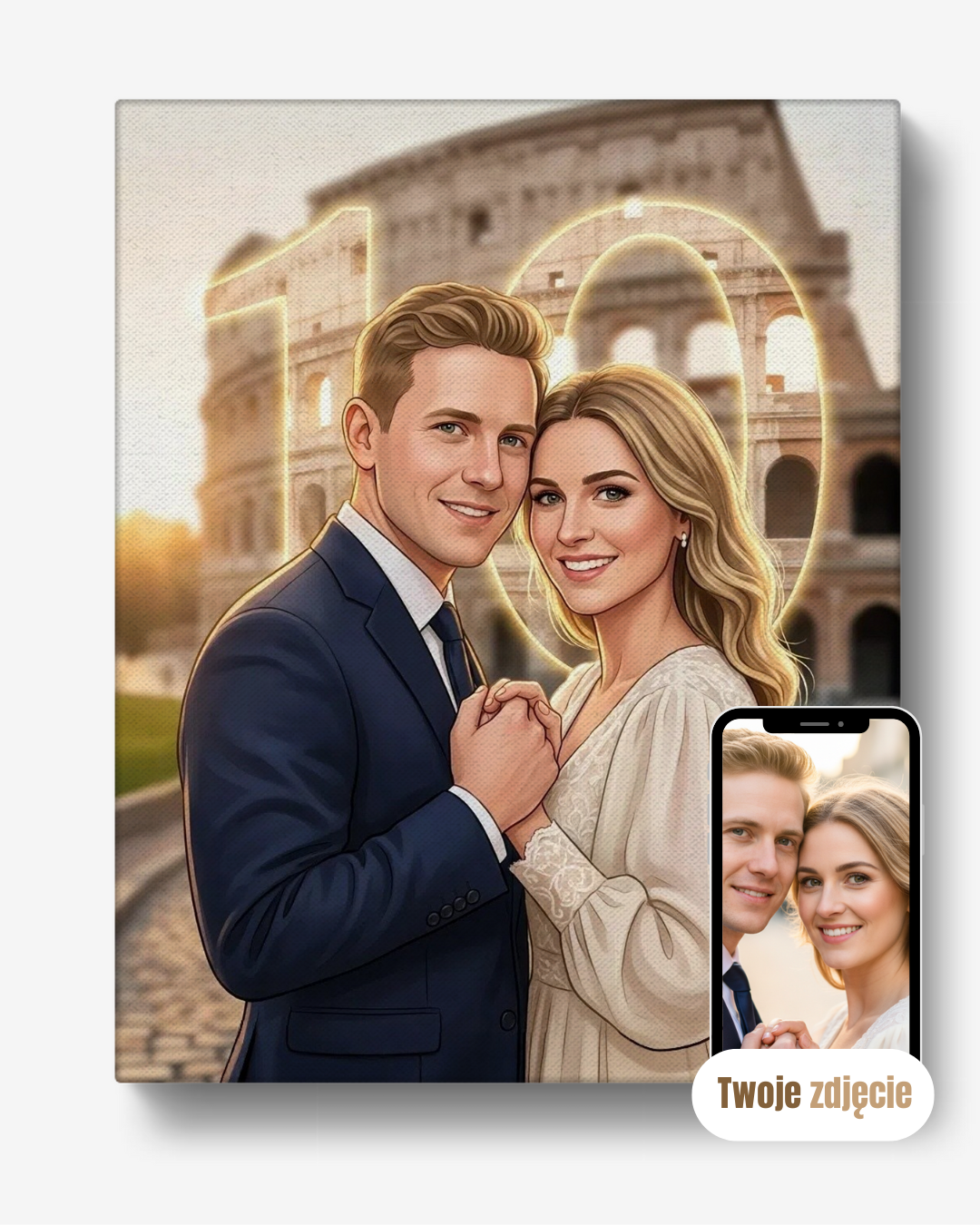 Personalizowany portret na płótnie prezent na rocznicę ślubu dla pary zakochanych