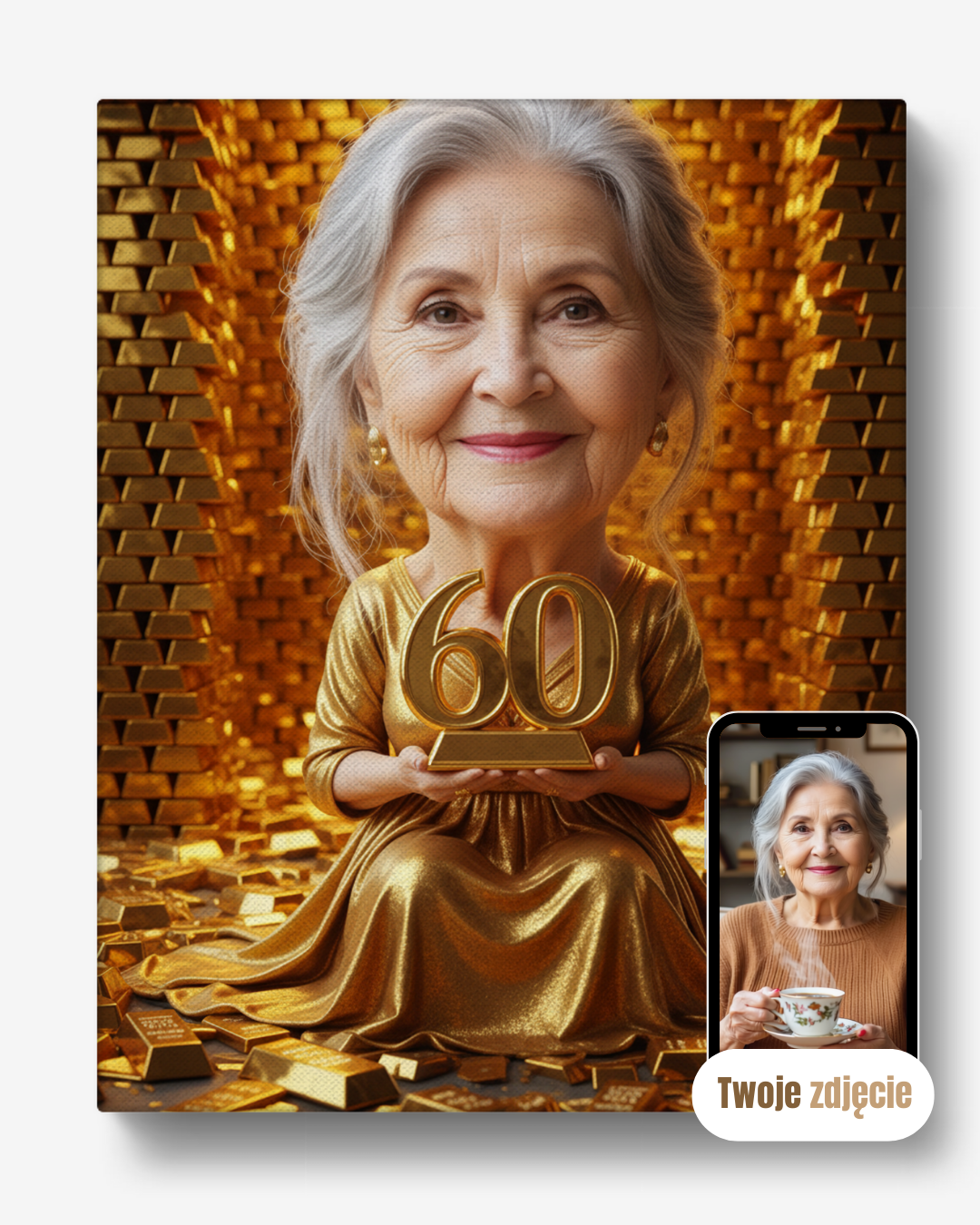 ZŁOTA 60-TKA - personalizowany portret ze zdjęcia na prezent dla kobiet