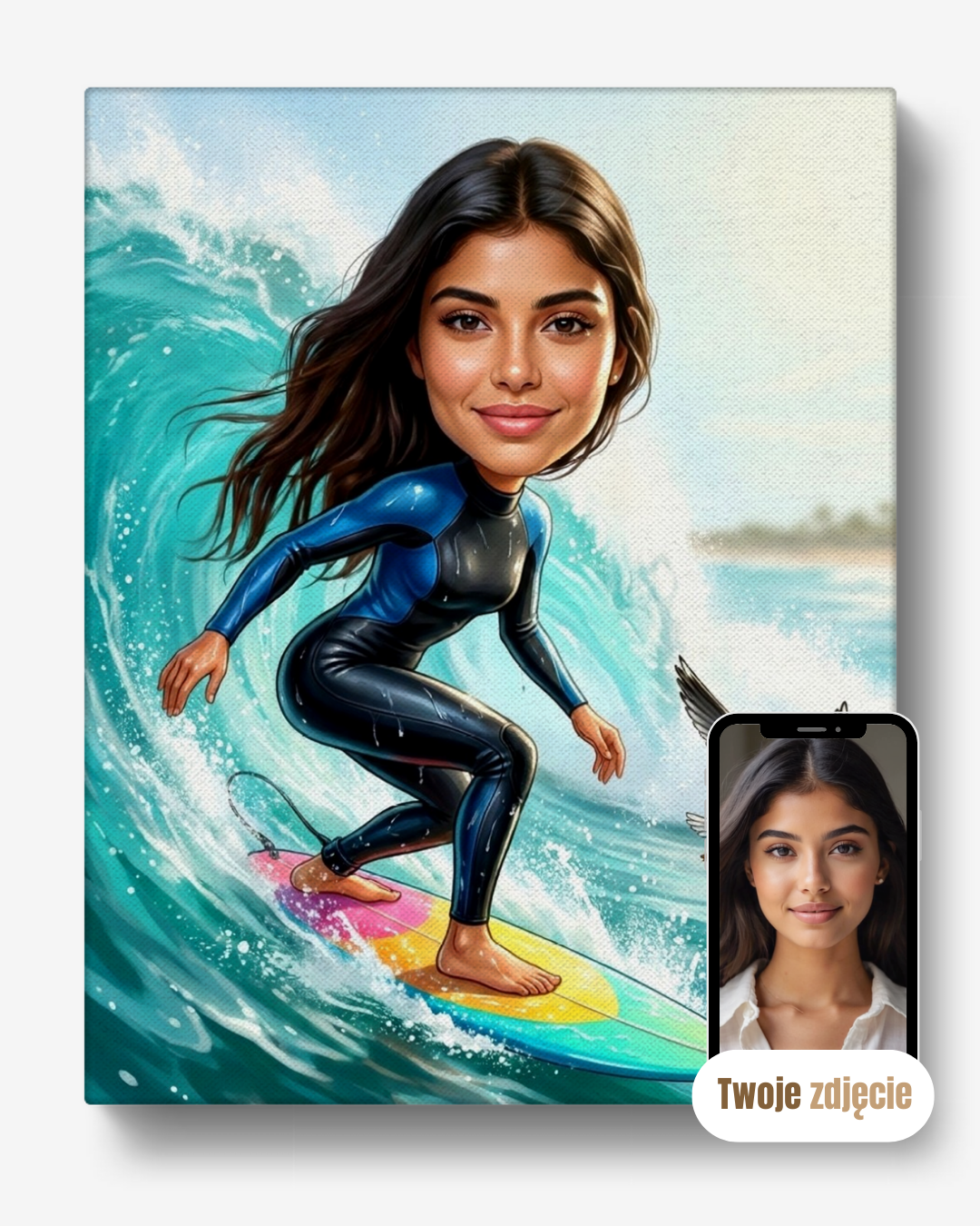 SURFERKA - personalizowany portret ze zdjęcia na prezent dla kobiet