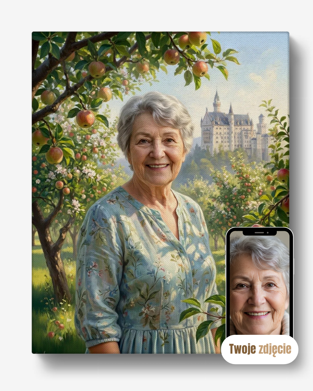 KOBIETA W SADZIE - personalizowany portret ze zdjęcia na prezent dla kobiet