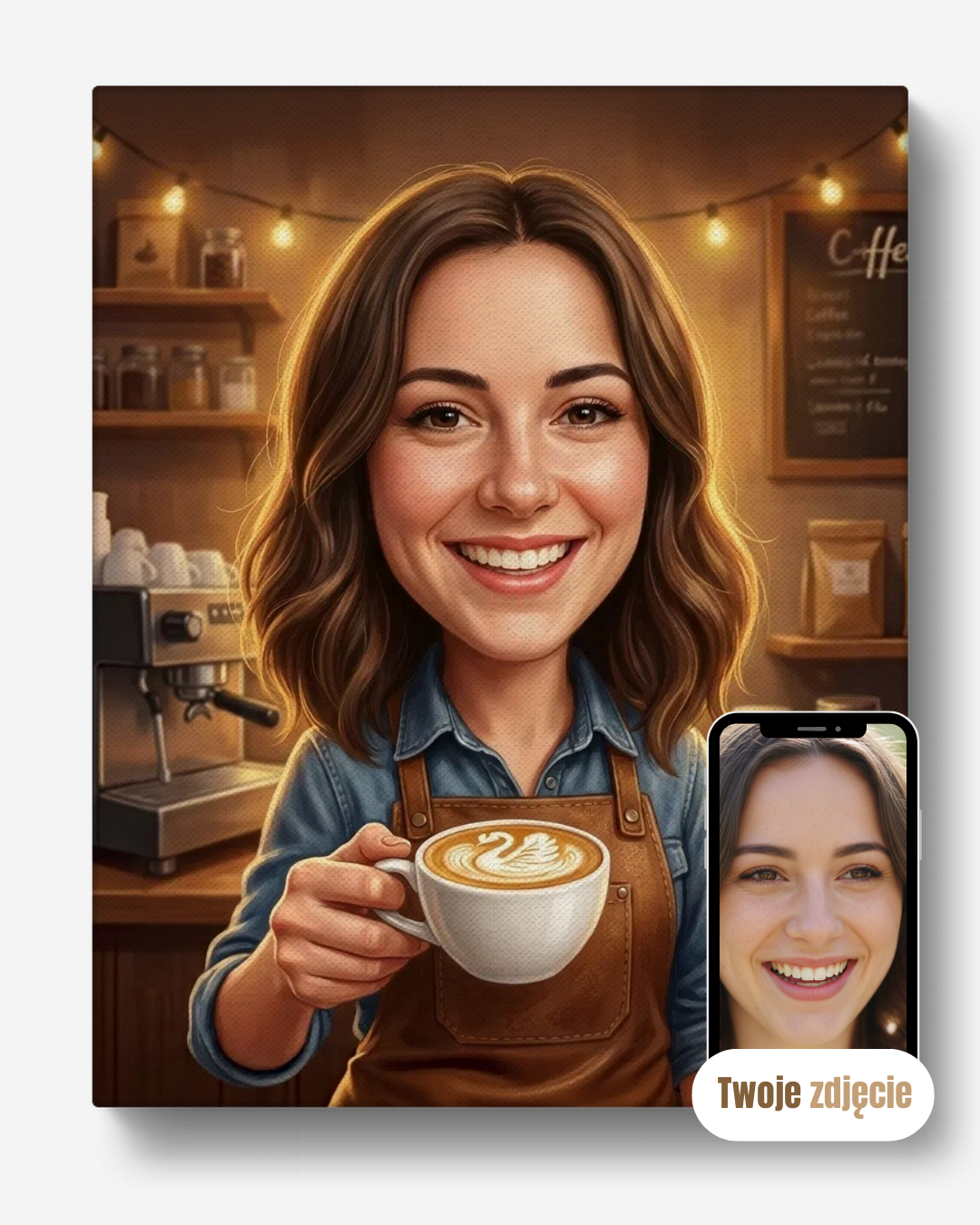 BARISTKA - personalizowany portret ze zdjęcia na prezent dla kobiet