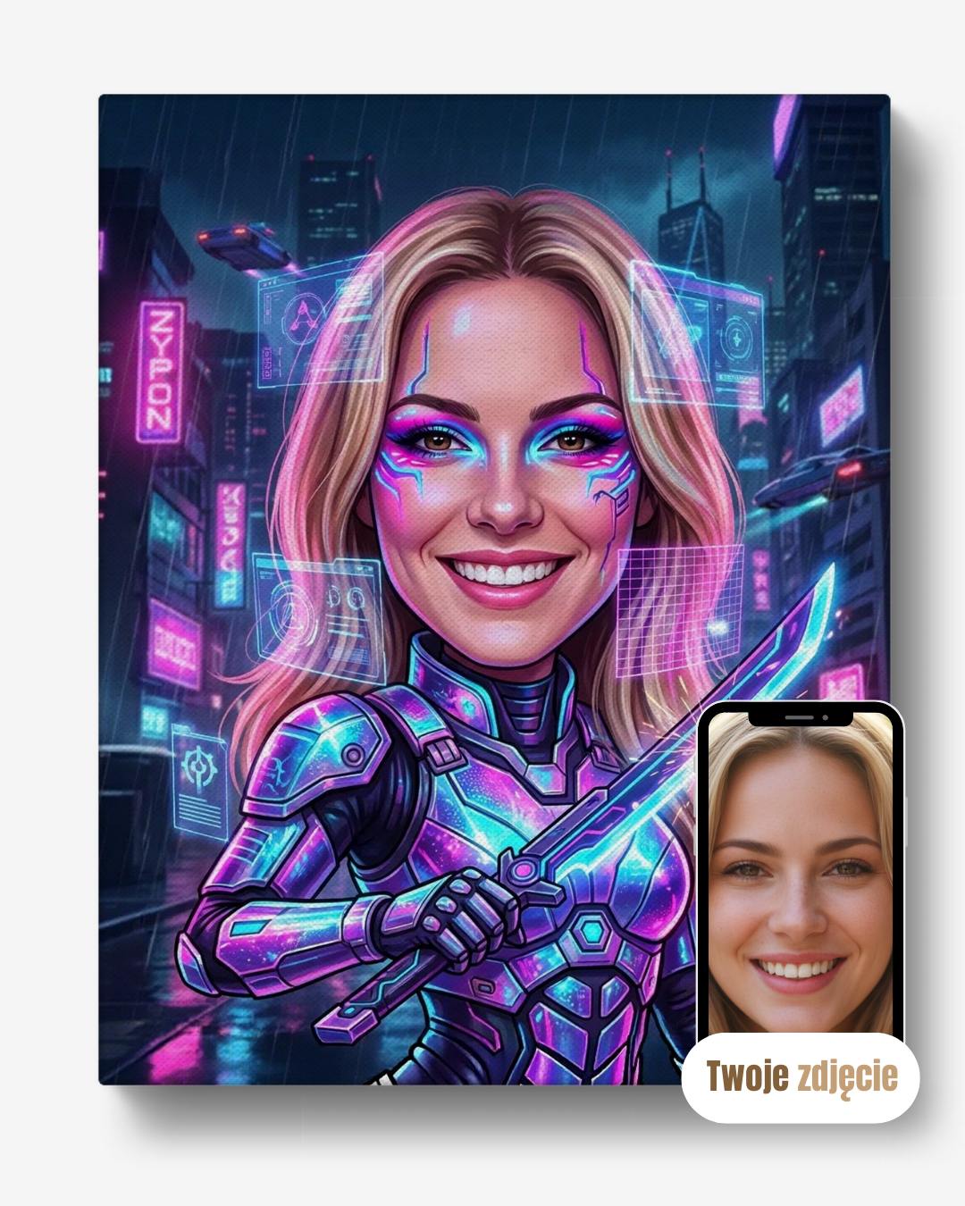 CYBER WOJOWNICZKA - personalizowany portret ze zdjęcia na prezent dla kobiet