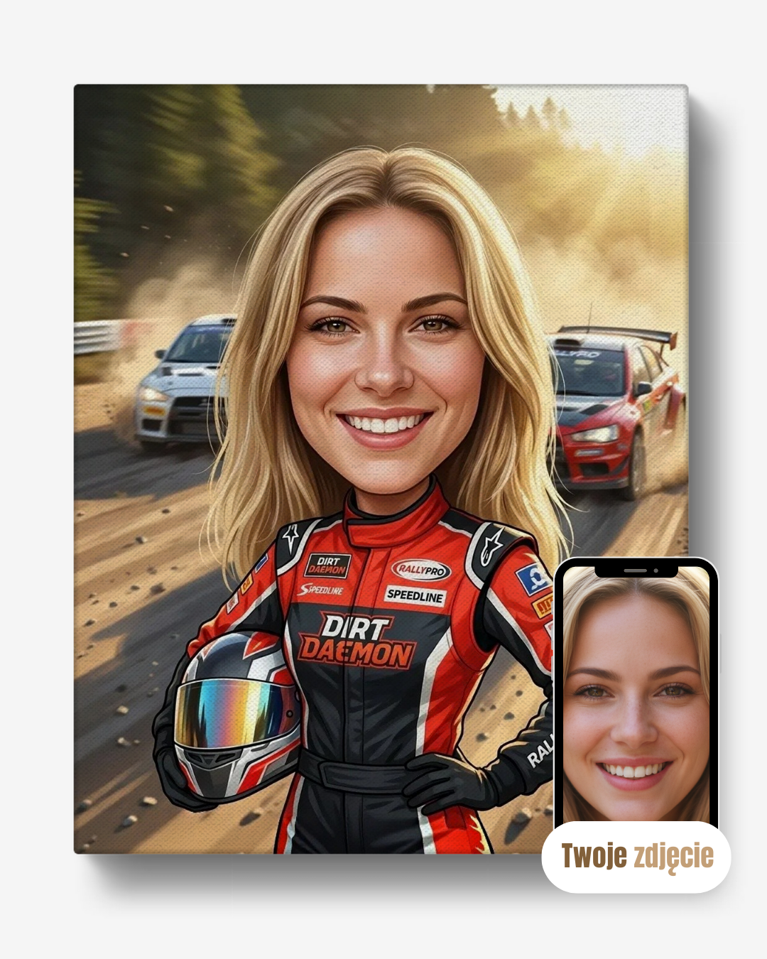 KIEROWCA RAJDOWY - personalizowany portret ze zdjęcia na prezent dla kobiet