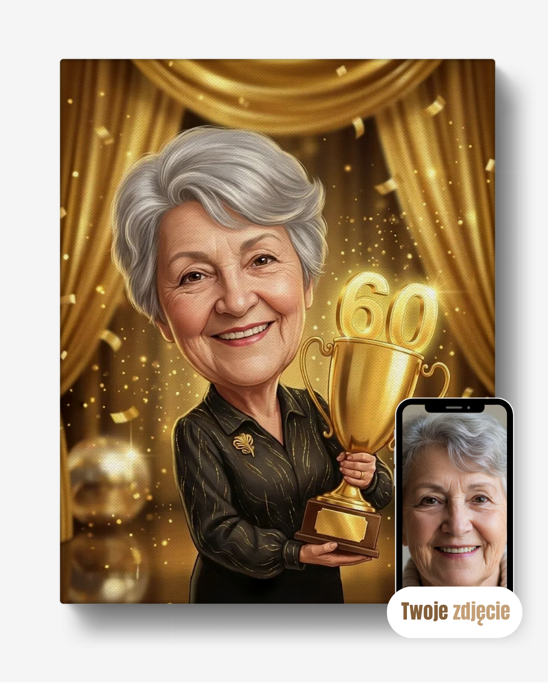 ALE SZEŚĆDZIESIĄTKA - personalizowany portret ze zdjęcia na prezent dla kobiet