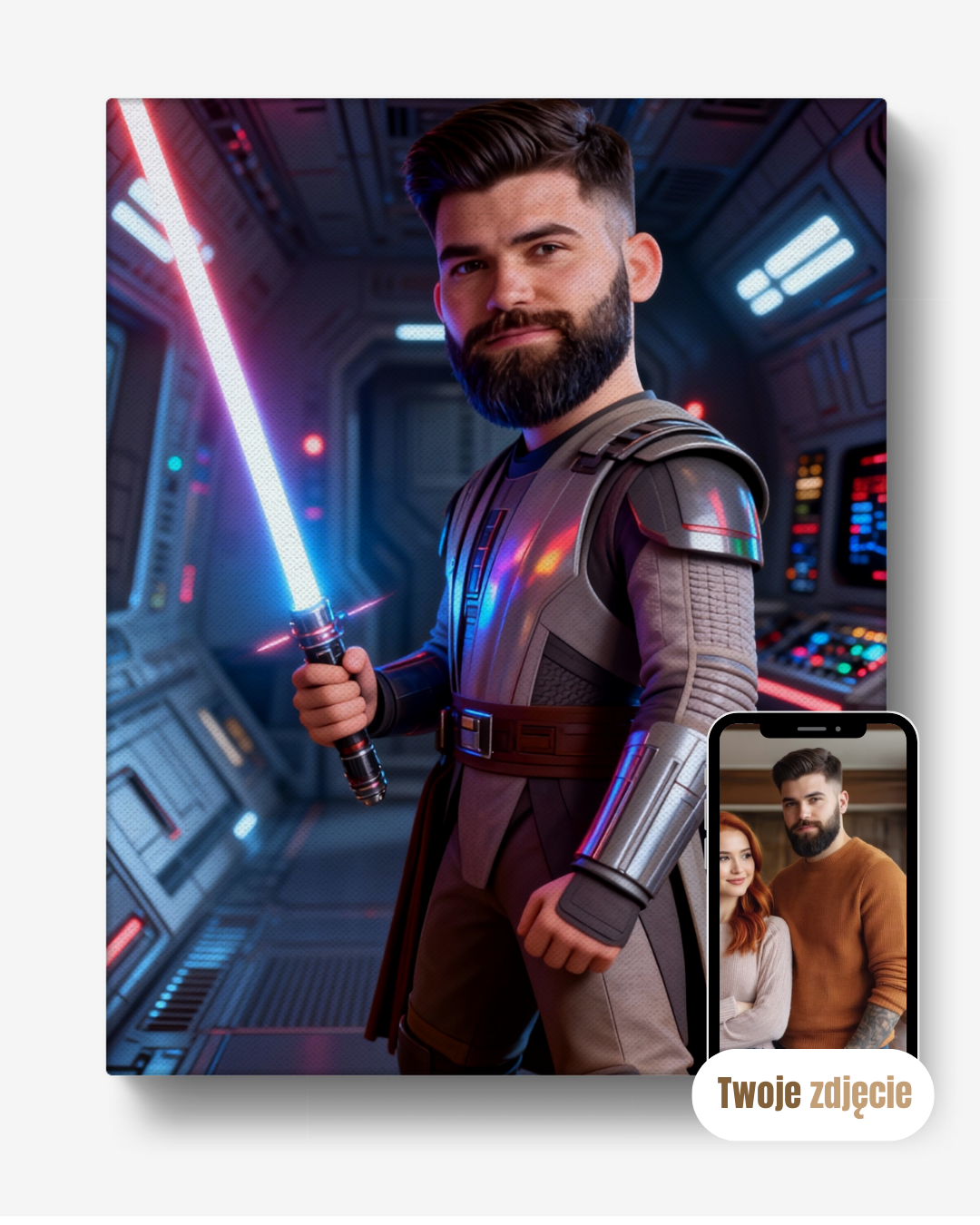 MISTRZ ŚWIETLNEGO MIECZA - personalizowany portret ze zdjęcia na prezent dla mężczyzn