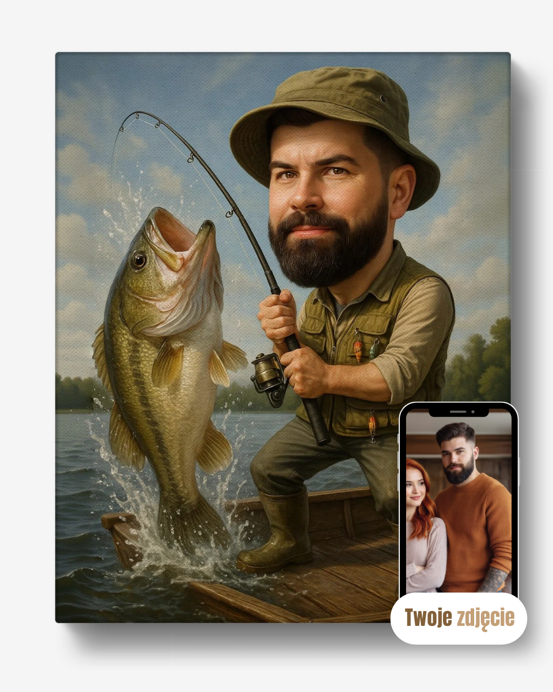 WĘDKARSKI WARIAT - personalizowany portret ze zdjęcia na prezent dla mężczyzn