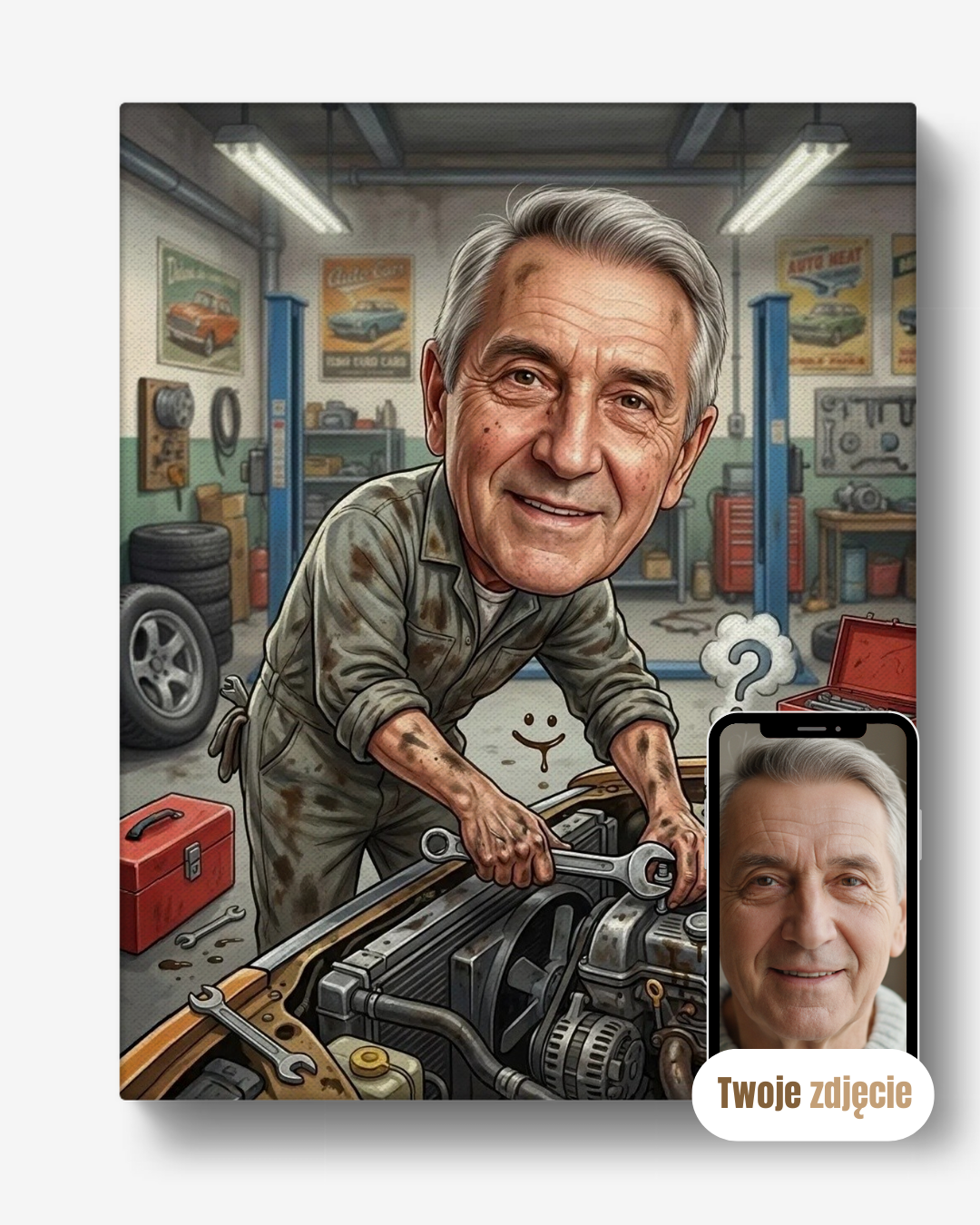 MECHANIK SAMOCHODOWY - personalizowany portret ze zdjęcia na prezent dla mężczyzn