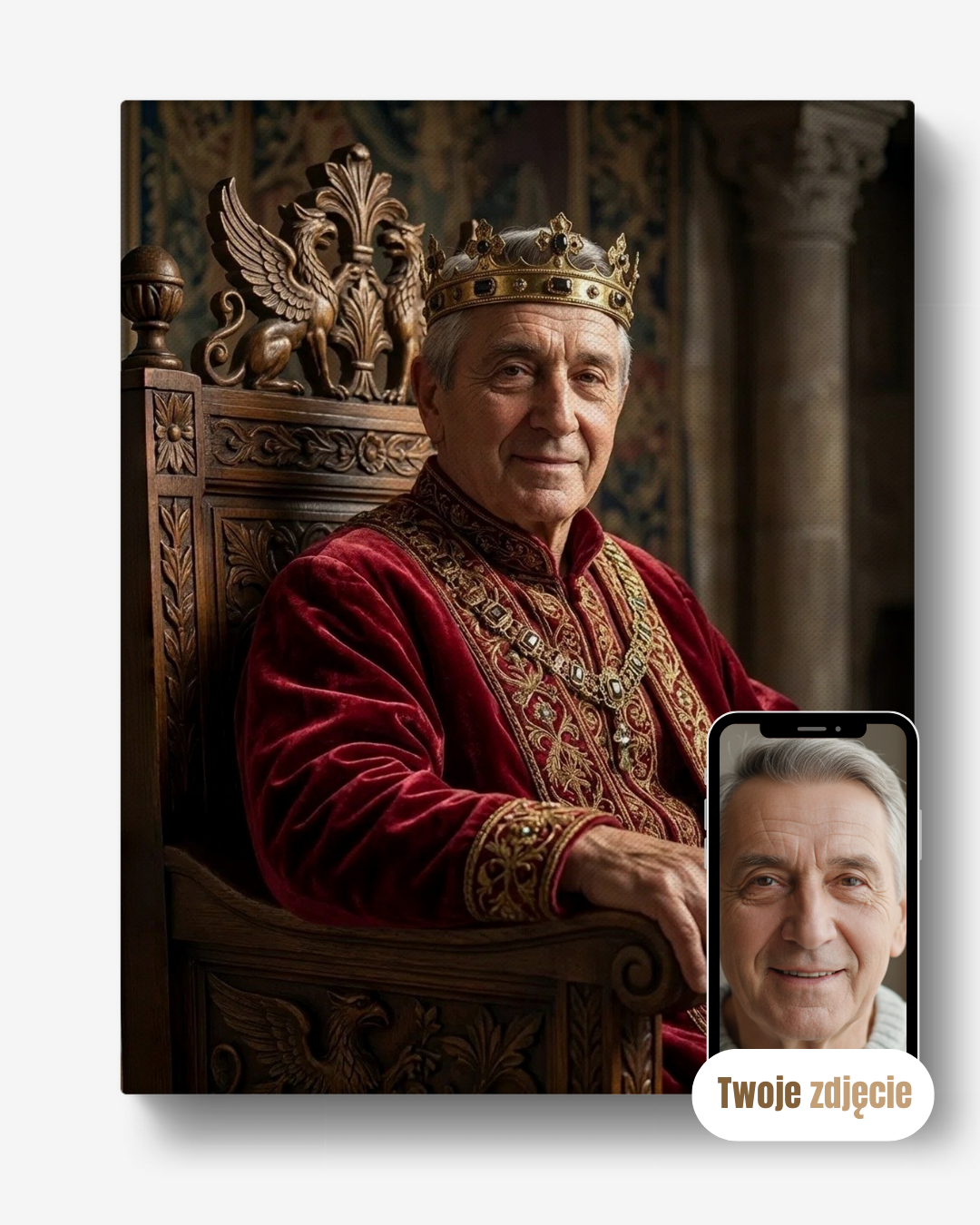 MAJESTATYCZNY KRÓL - personalizowany portret ze zdjęcia na prezent dla mężczyzn