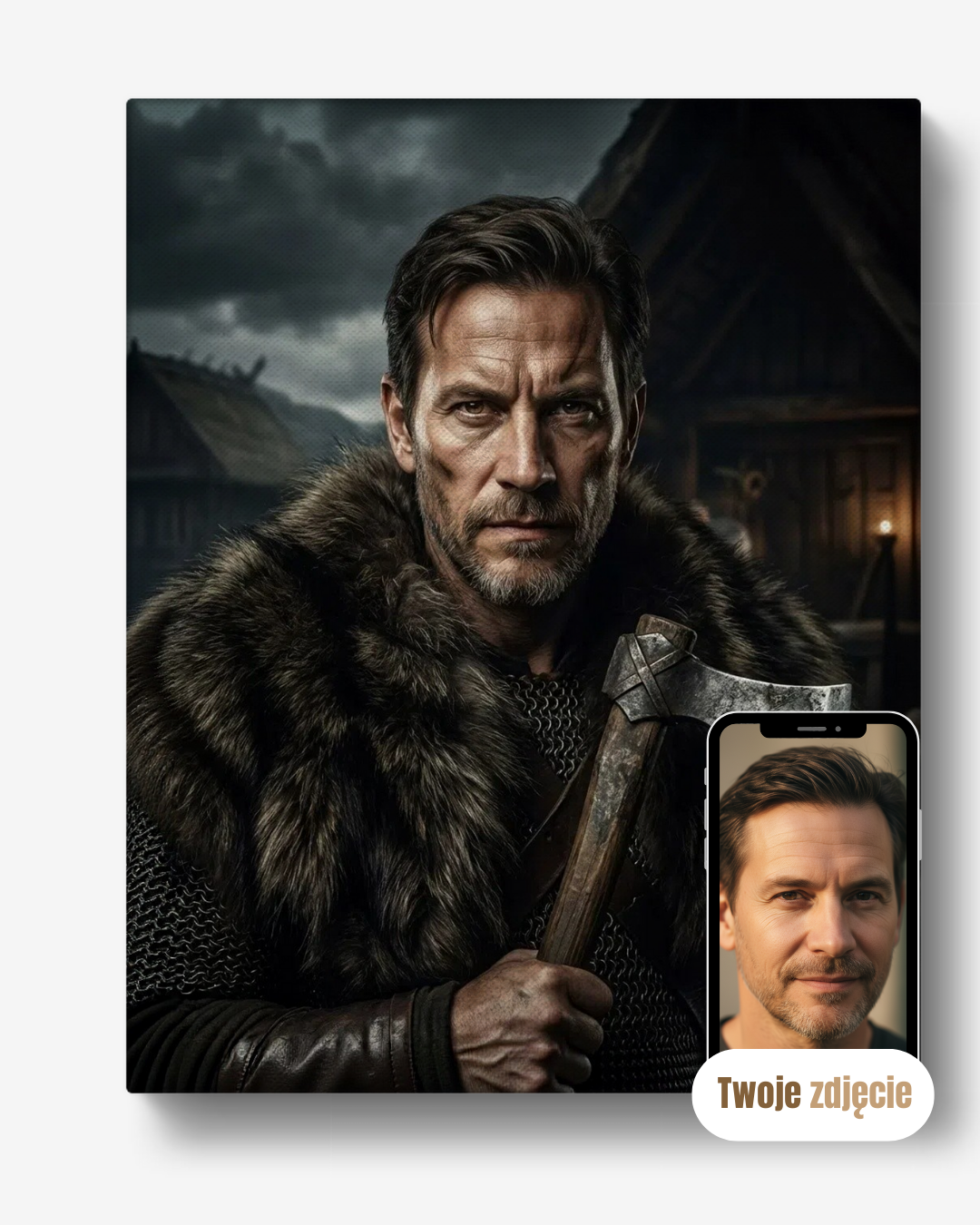 Personalizowany portret na płótnie – prezent dla mężczyzny „Wiking”